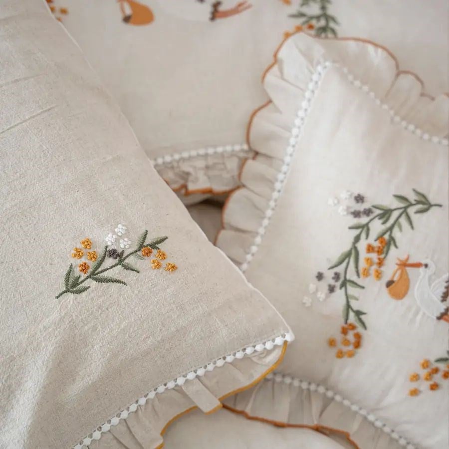 Ecocotton Polina Bebek Nevresim Takımı Organik Pamuk Keten El Nakışlı Bej