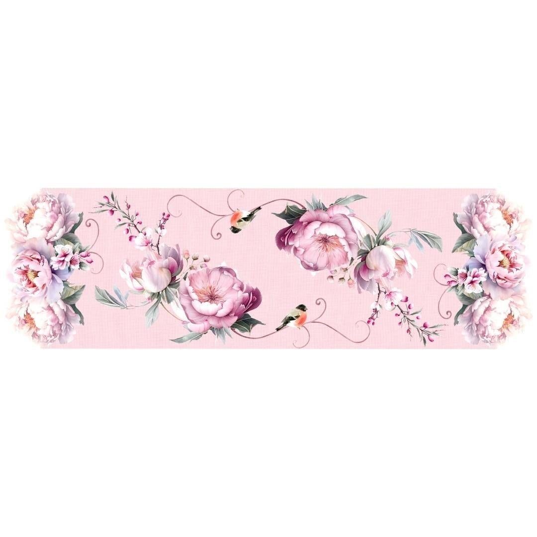 Maxxdeco Şakayık Desenli Runer Pembe