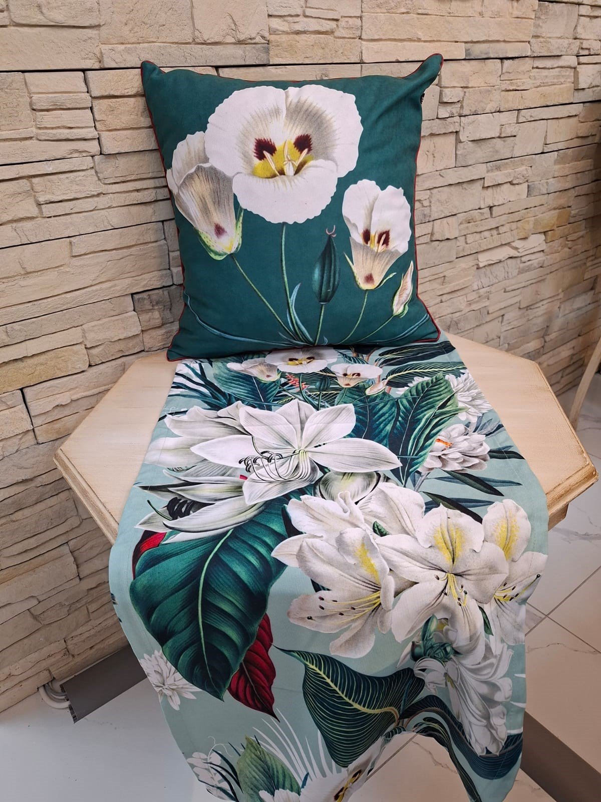 Maxxdeco Yaprak Desenli Runner Yeşil