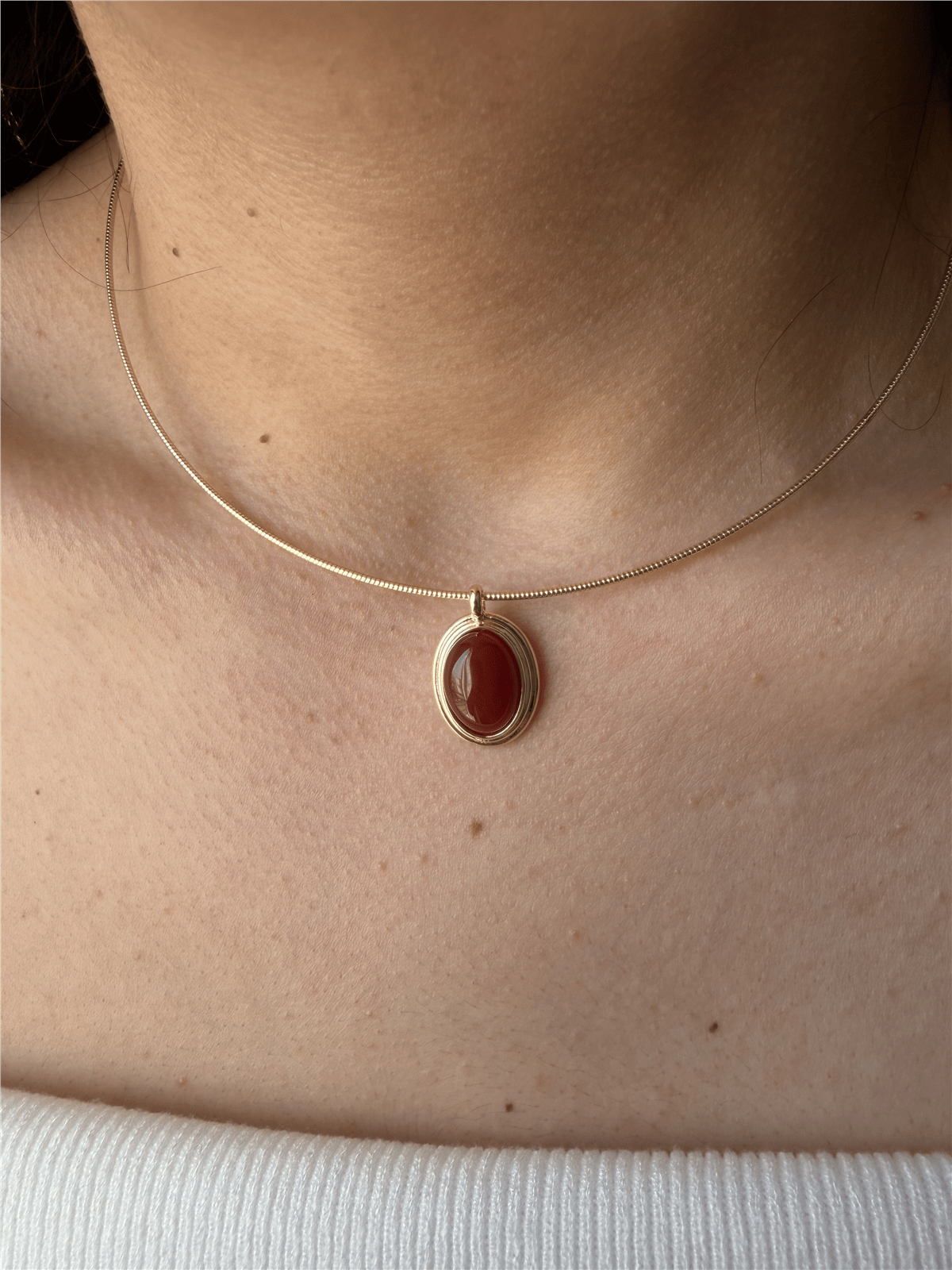 Özel Seri Mineli Oval Choker Kolye Bordo