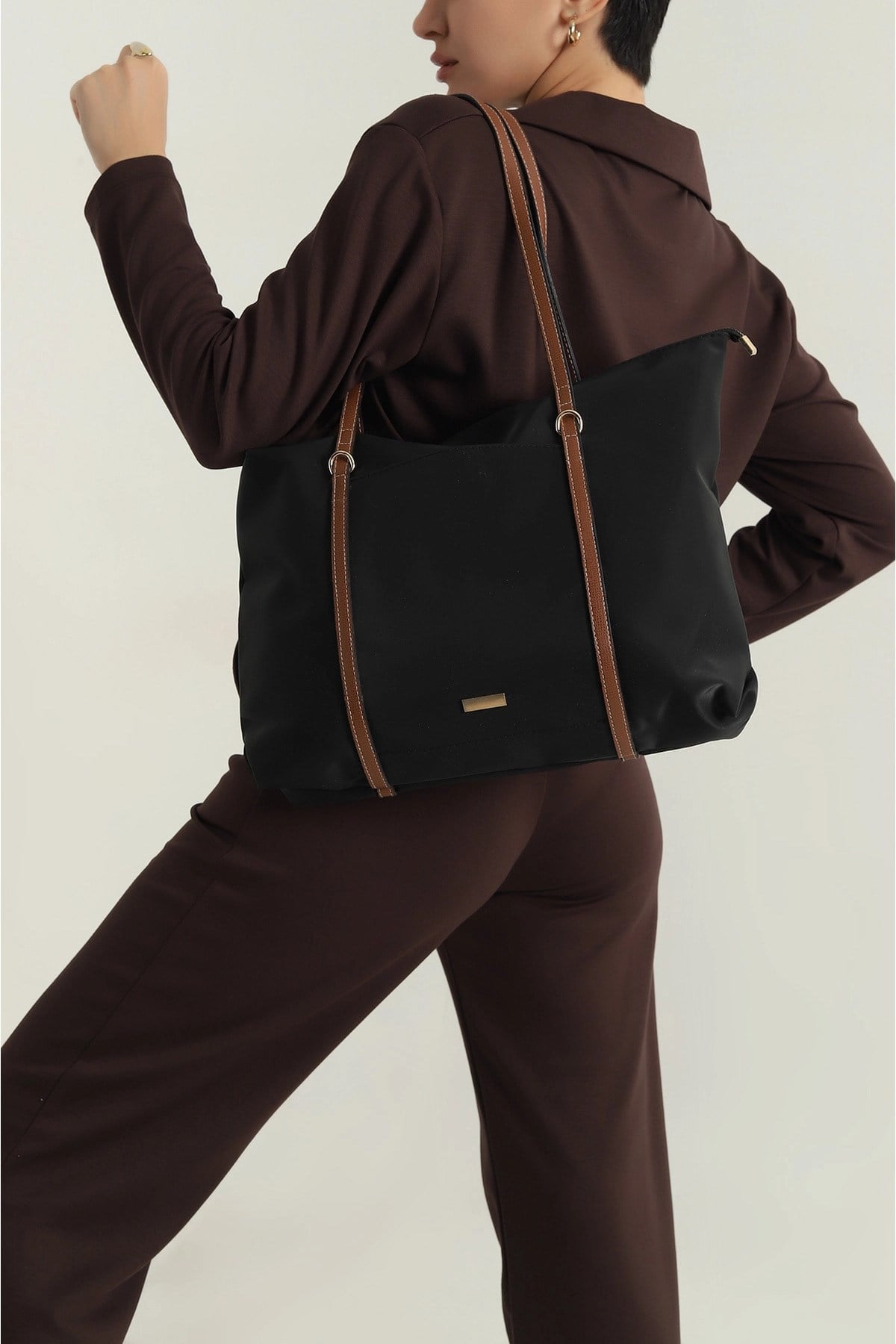 Çift Saplı Paraşüt Kumaş Büyük Boy Shopper Çanta Üniversite Ofis Anne Bebek Omuz Çantası (47x30x15)
