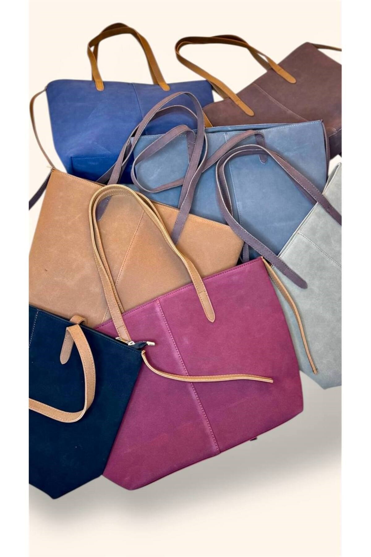 Kadın Süet Geniş Hacimli Fermuarlı Günlük Tote Model Büyük Boy(40x28)