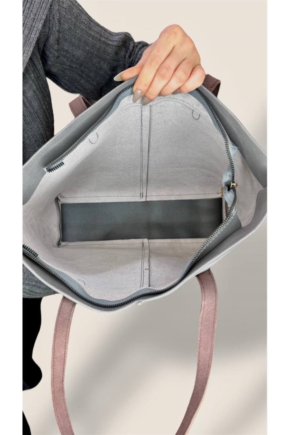 Kadın Süet Geniş Hacimli Fermuarlı Günlük Tote Model Büyük Boy(40x28)