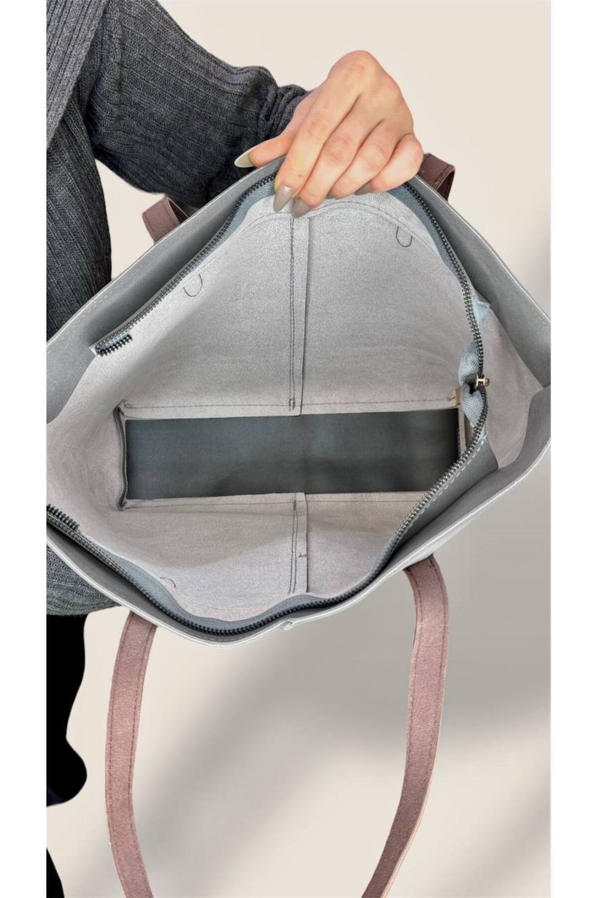 Kadın Süet Geniş Hacimli Fermuarlı Günlük Tote Model Büyük Boy(40x28)