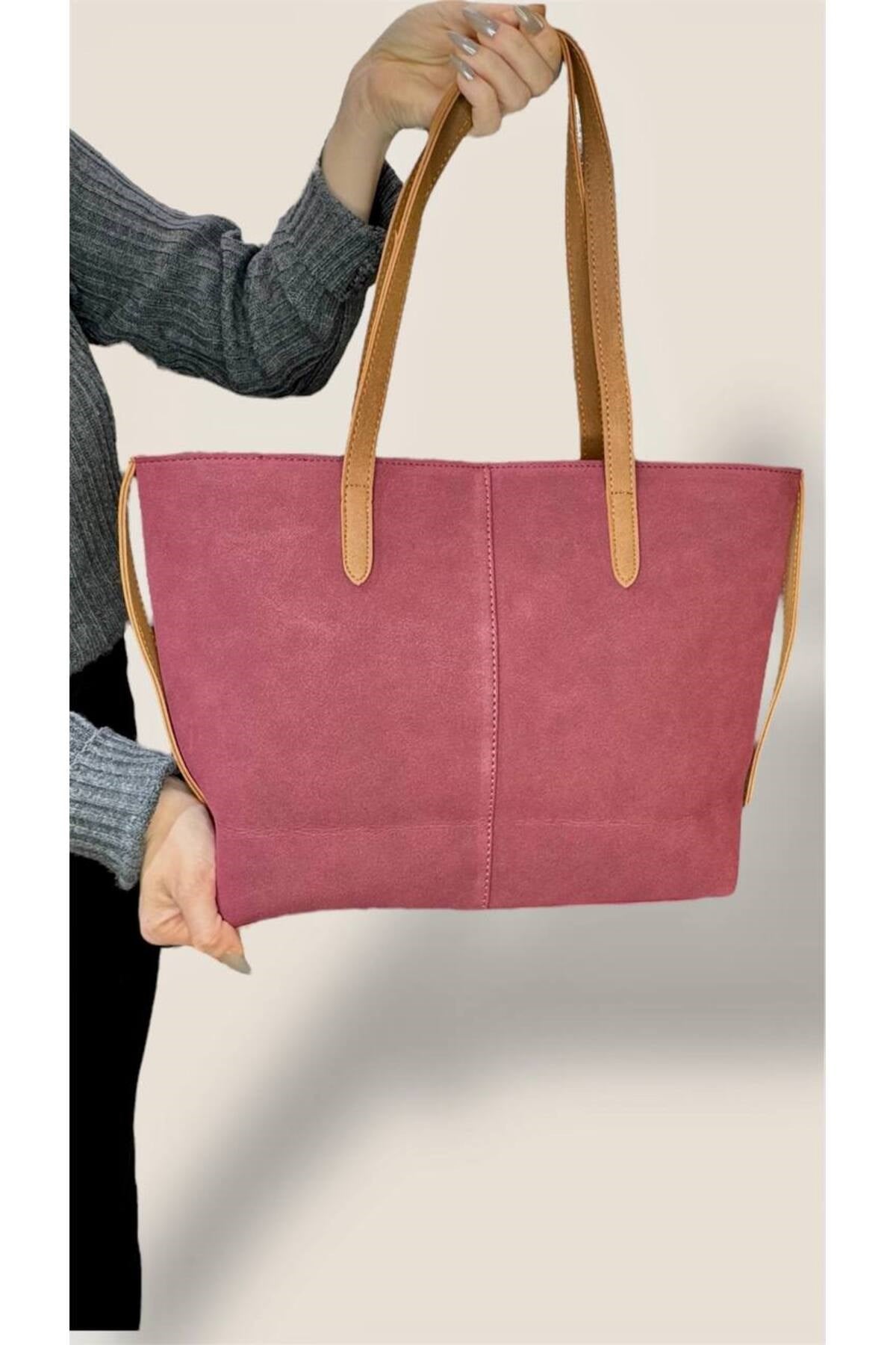 Kadın Süet Geniş Hacimli Fermuarlı Günlük Tote Model Büyük Boy(40x28)
