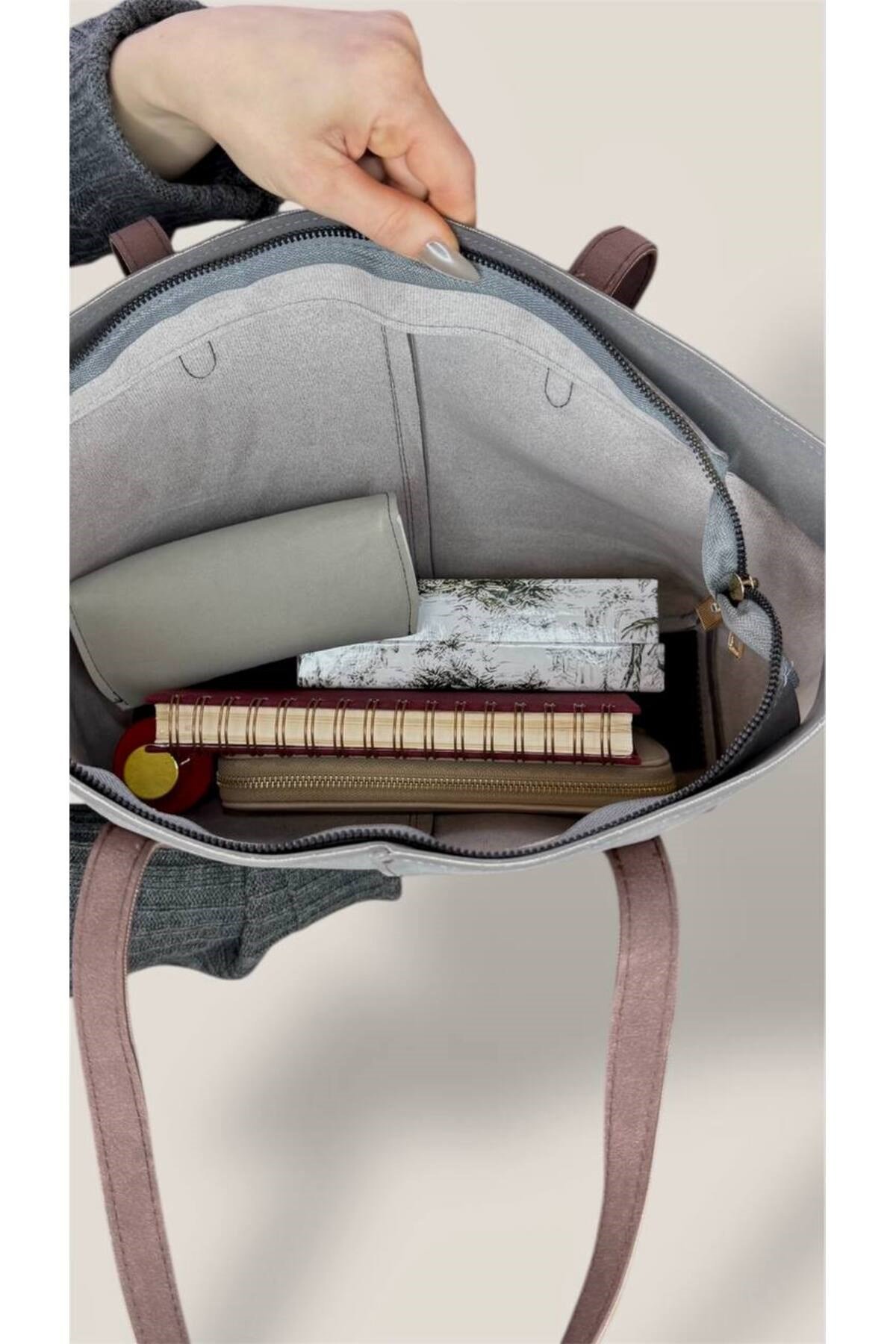 Kadın Süet Geniş Hacimli Fermuarlı Günlük Tote Model Büyük Boy(40x28)