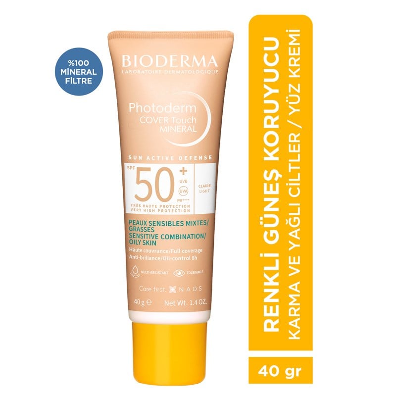 Bioderma Photoderm Cover Touch Creme Karma Ve Yağlı Ciltler için SPF50+ Güneş Kremi 40 ml