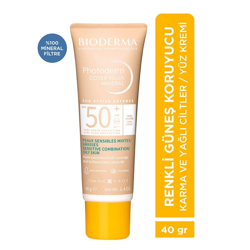 Bioderma Photoderm Cover Touch Mineral SPF50+ Karma Ve Yağlı Ciltler İçin Renkli Güneş Koruyucu Krem 40 ml