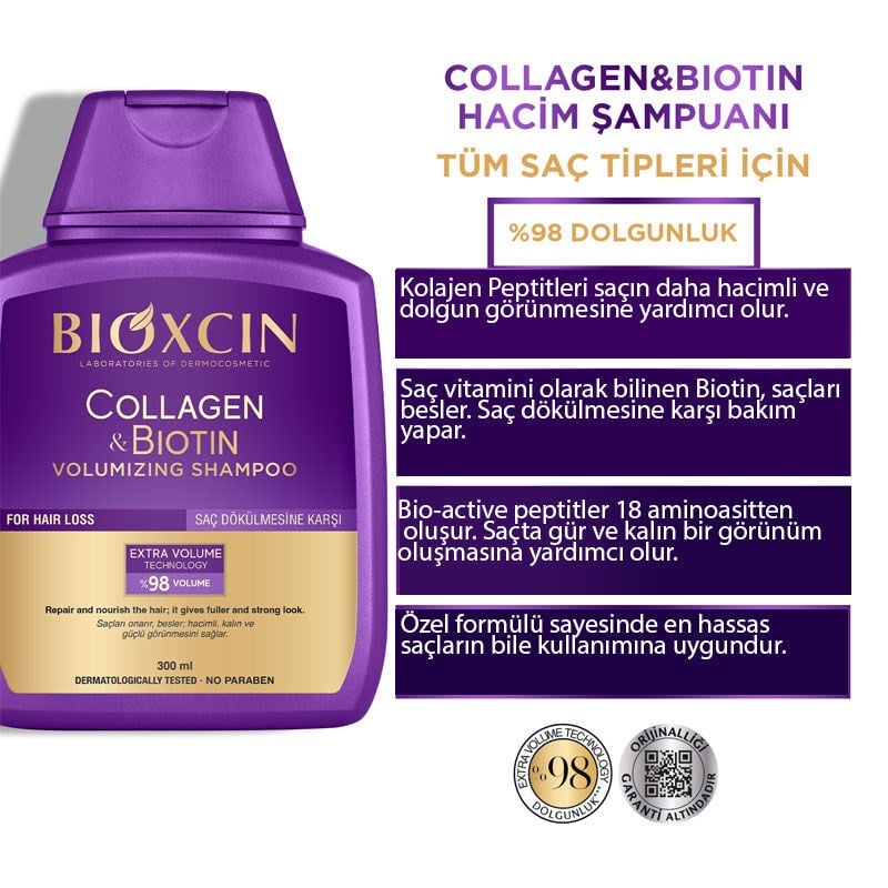 Bioxcin Collagen & Biotin Tüm Saç Tipleri İçin Hacim Şampuanı 300 ml