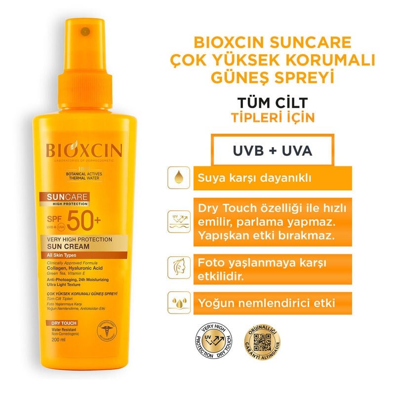 BİOXCIN GÜNEŞ KREMİ SPREY SUN CARE SPF50+ 200 ML SPREY & BİOXCIN GÜNEŞ KREMİ 50 ML KOFRE PAKET (KURU - NORMAL CİLTLER İÇİN )