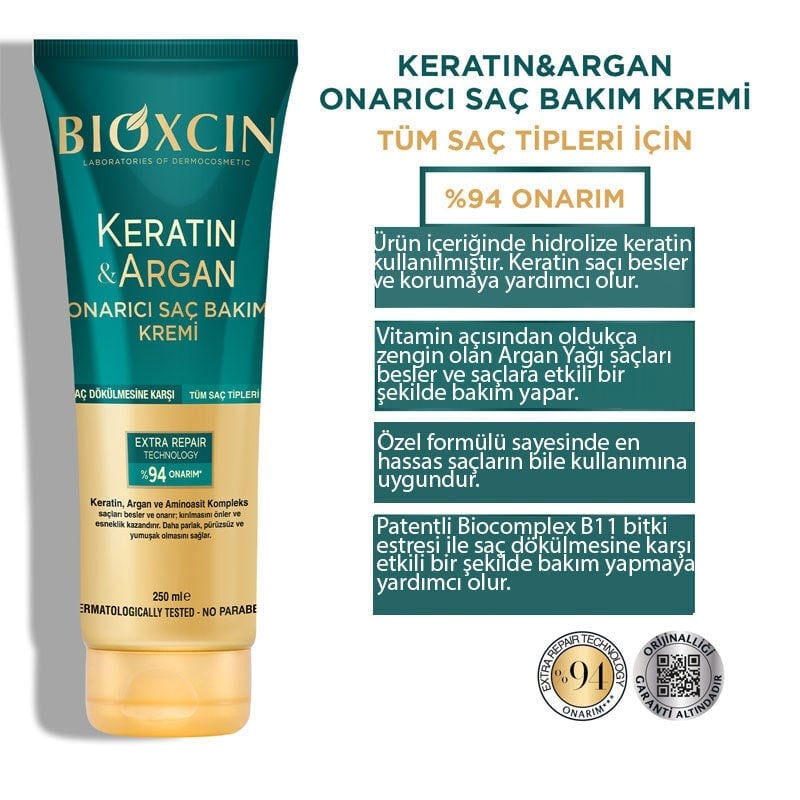 Bioxcin Keratin & Argan Onarıcı Saç Bakım Kremi 250 ml