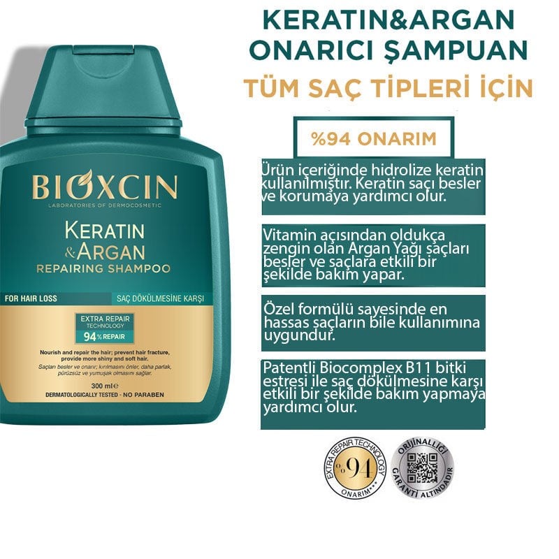 Bioxcin Keratin & Argan Onarıcı Şampuan 300 ml