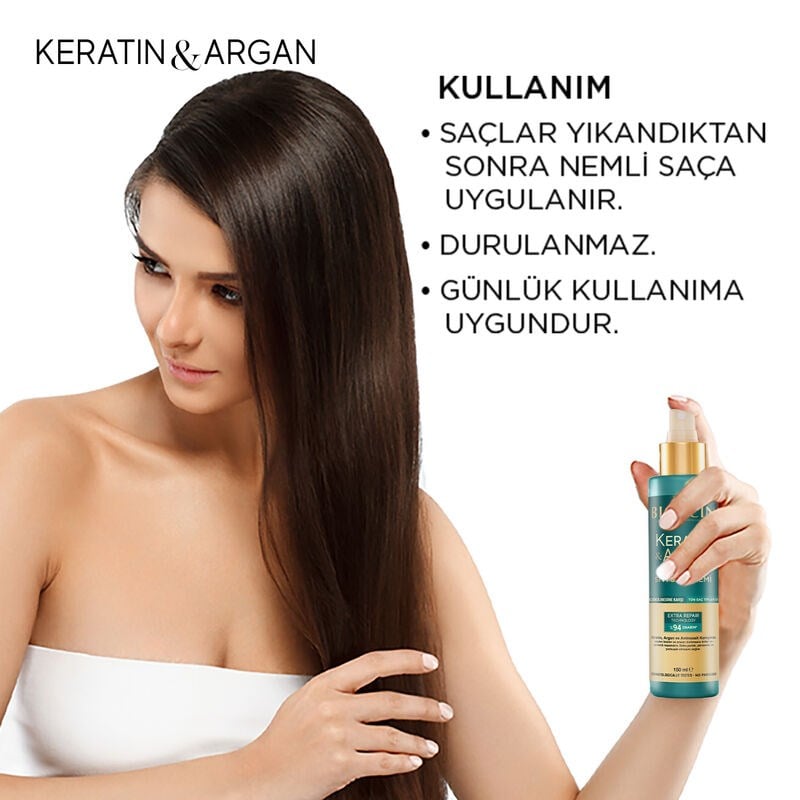 Bioxcin Keratin & Argan Tüm Saç Tipleri İçin Onarıcı Sıvı Saç Bakım Kremi 150 ml