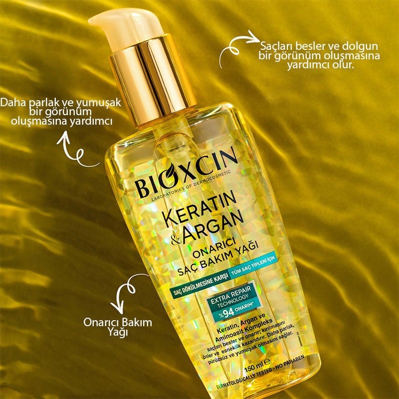 Bioxcin Keratin & Argan Tüm Saç Tipleri İçin Onarıcı Saç Bakım Yağı 150 ml