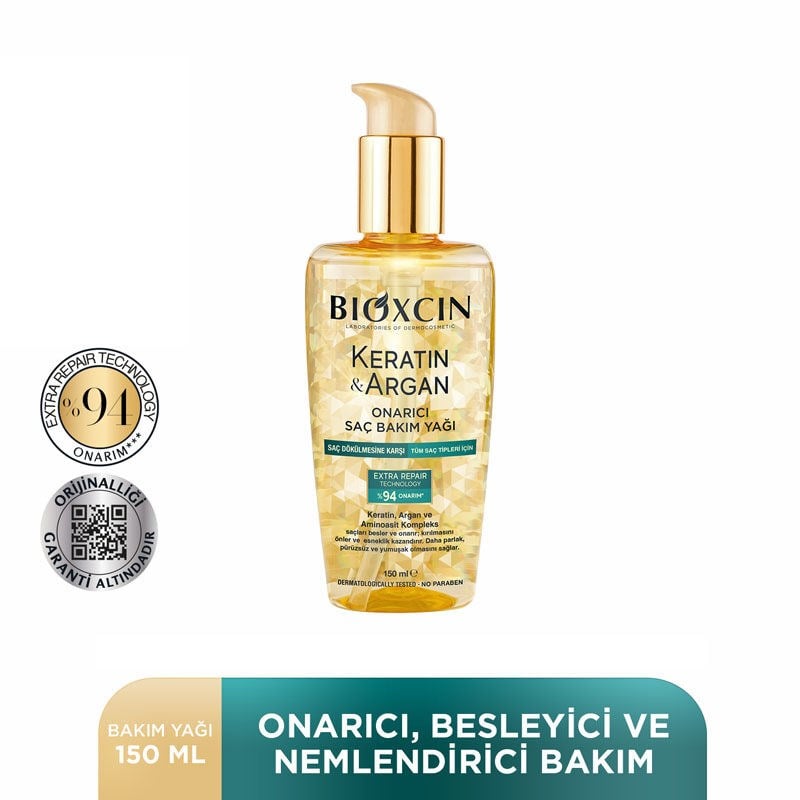 Bioxcin Keratin & Argan Tüm Saç Tipleri İçin Onarıcı Saç Bakım Yağı 150 ml