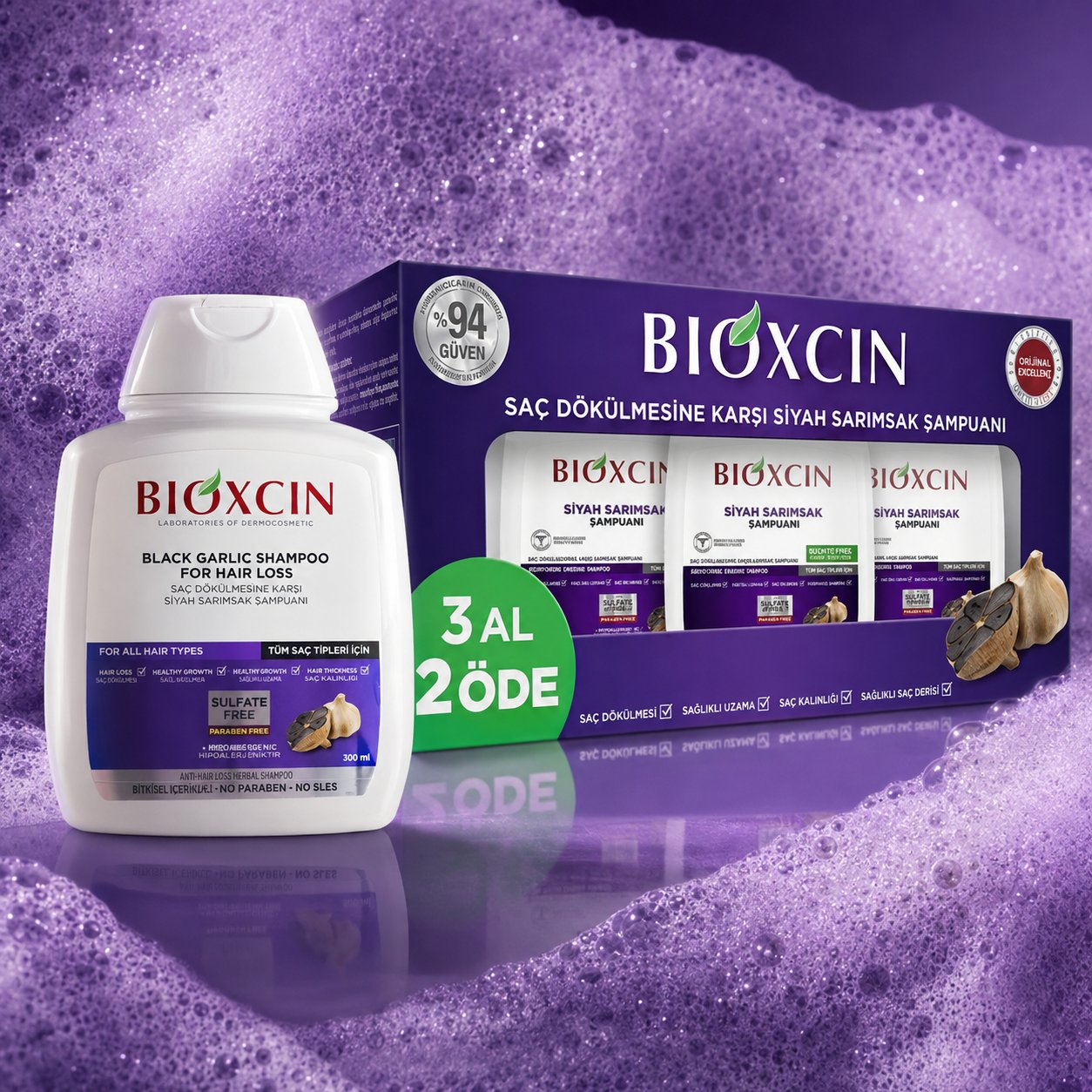 Bioxcin Siyah Sarımsaklı Şampuan 3 Al 2 Öde 