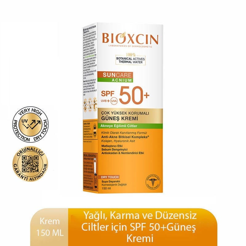 Bioxcin Sun Care Acnium Akneye Eğilimli Ciltler İçin Çok Yüksek Korumalı SPF50+ Güneş Kremi 150 ml
