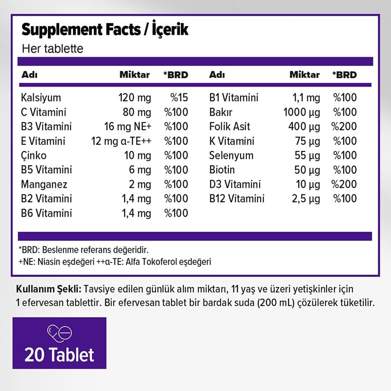 Orzax Efervit Multivitamin ve Mineral 20 Tablet