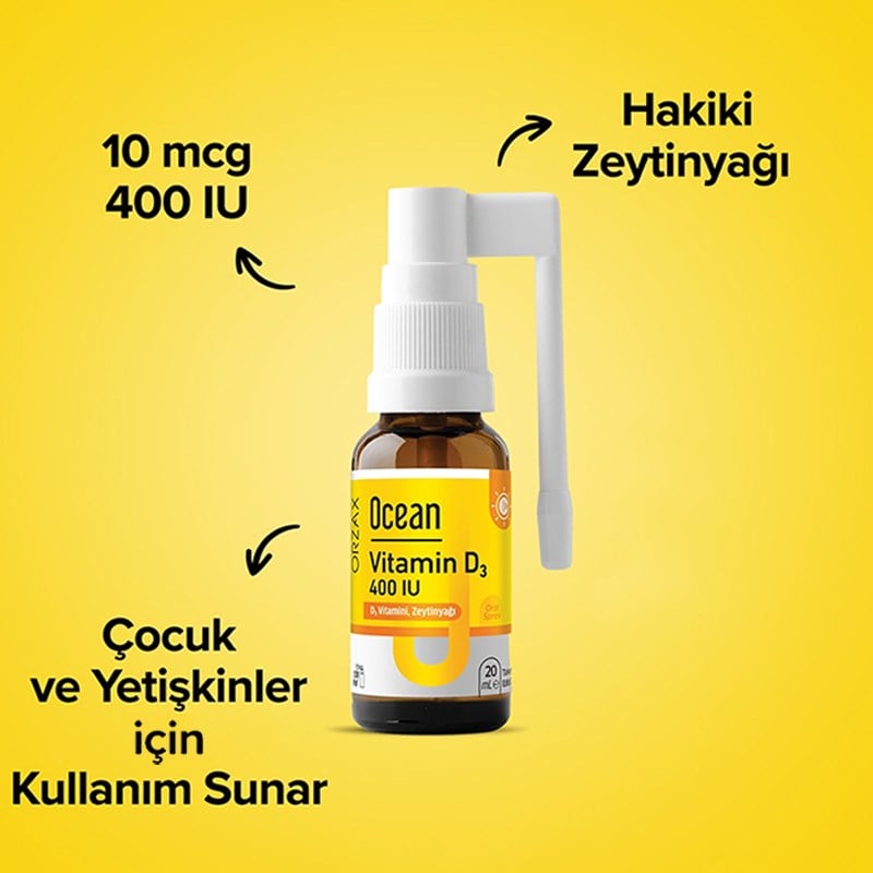 Orzax Ocean Vitamin D3 400 IU Sprey 20 ml