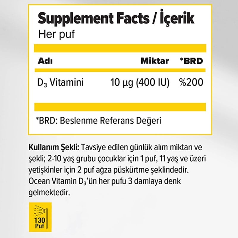 Orzax Ocean Vitamin D3 400 IU Sprey 20 ml