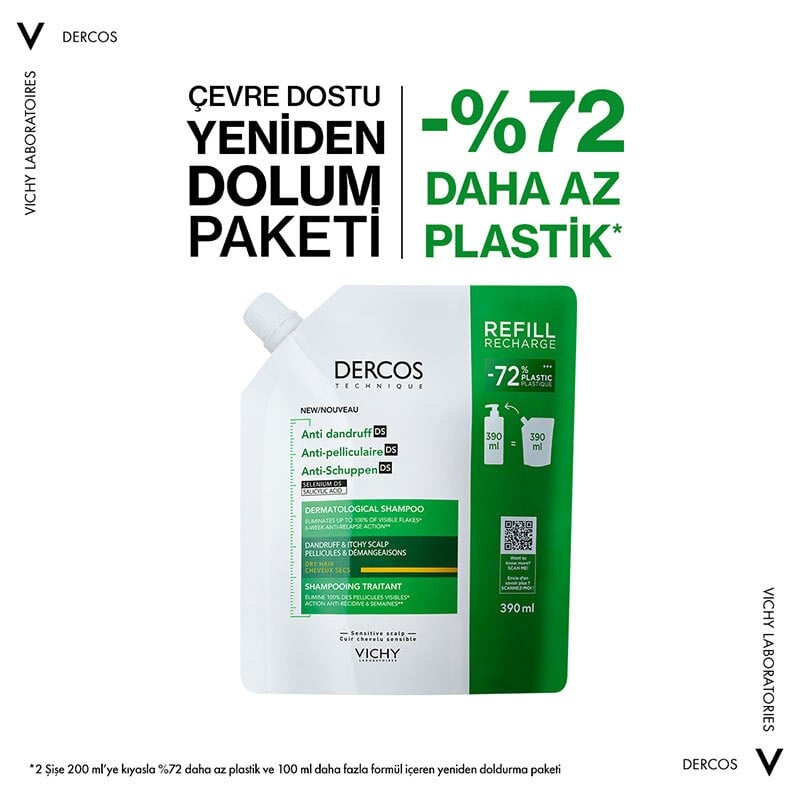 Vichy Dercos Anti Dandruff Kuru Saçlar İçin Refill Şampuan 390 ml