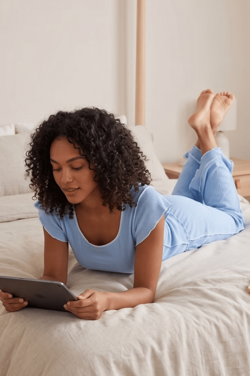 Fırfırlı Bürümcük Kumaş Kısa Kollu Mavi Pijama Takımı