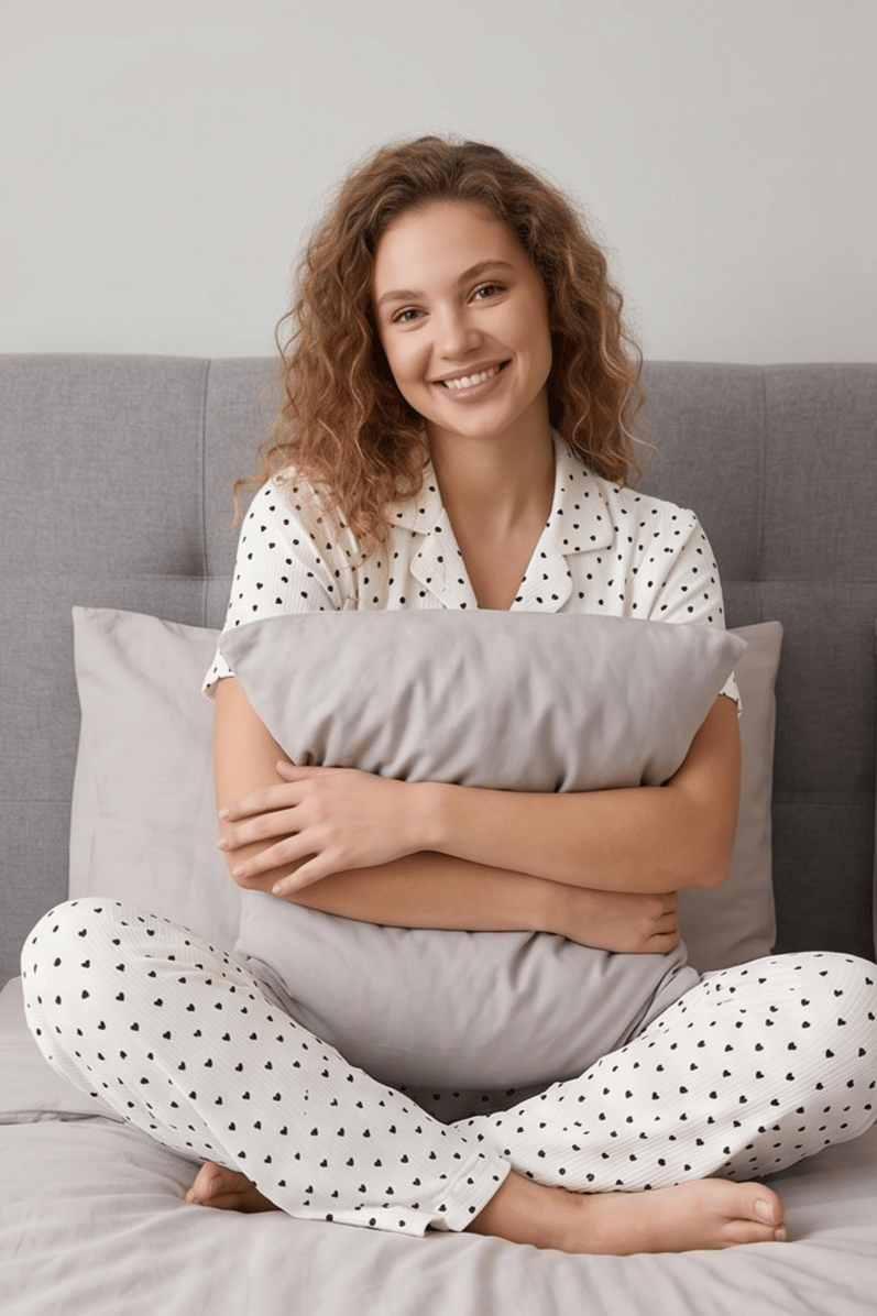 Minik Kalp Desenli Beyaz Kısa Kollu Pijama Takımı