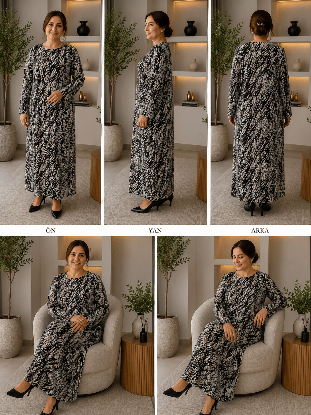 Anne Elbisesi - Beyaz | Siyah Şal Desen