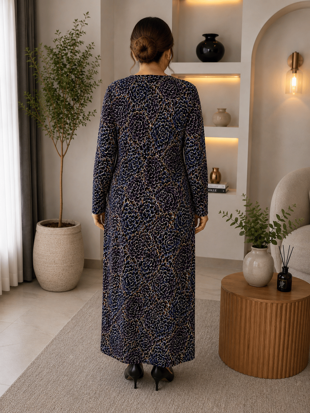 Anne Elbisesi - Mavi | Sarı | Siyah Çiçekli