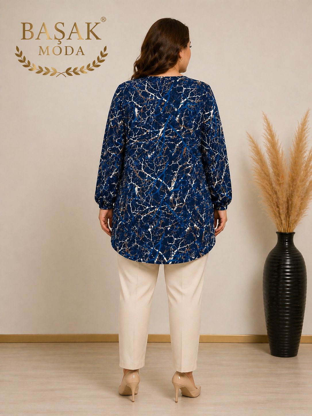 Dokuma Tunik - Lacivert Desenli