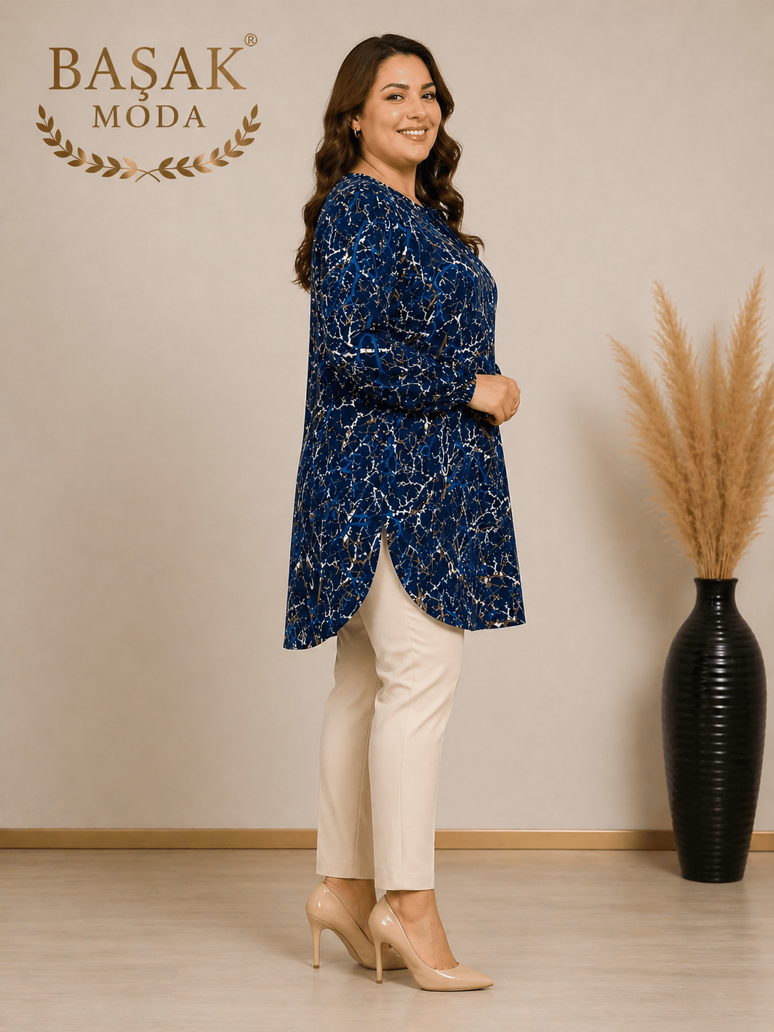 Dokuma Tunik - Lacivert Desenli