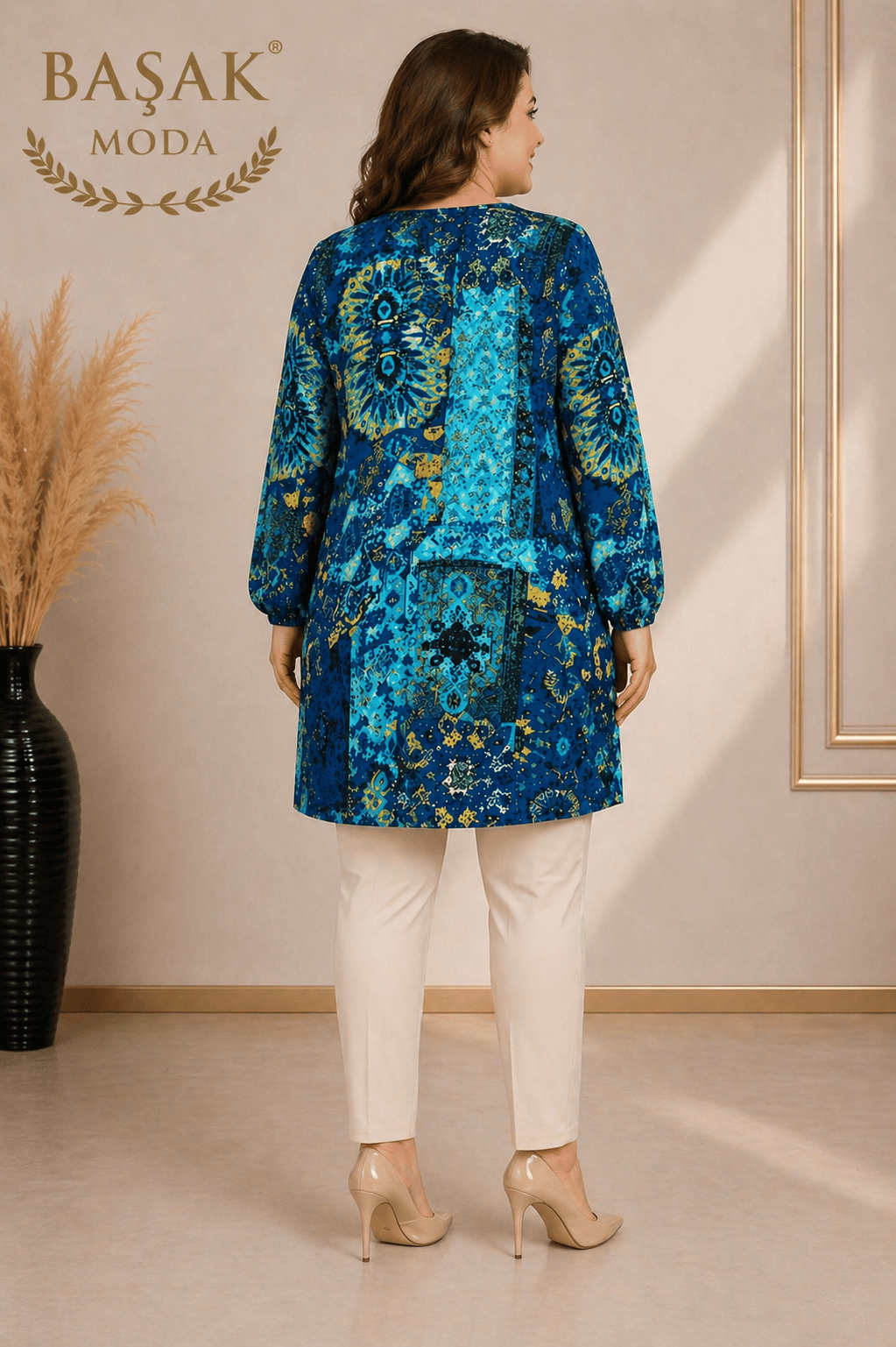 Dokuma Tunik - Mavi | Lacivert Soyut Desenli