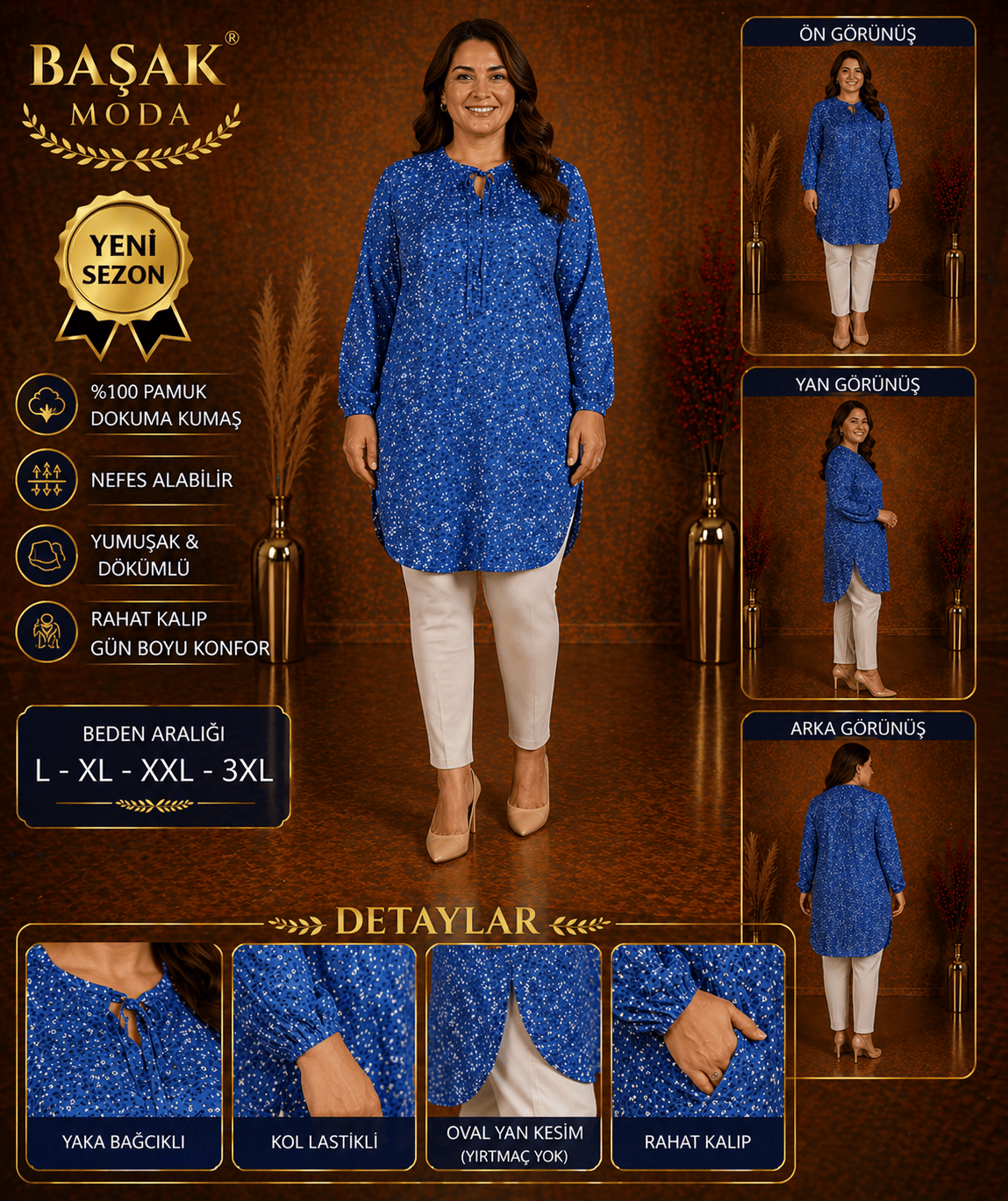 Dokuma Tunik - Mavi Minik Desenli