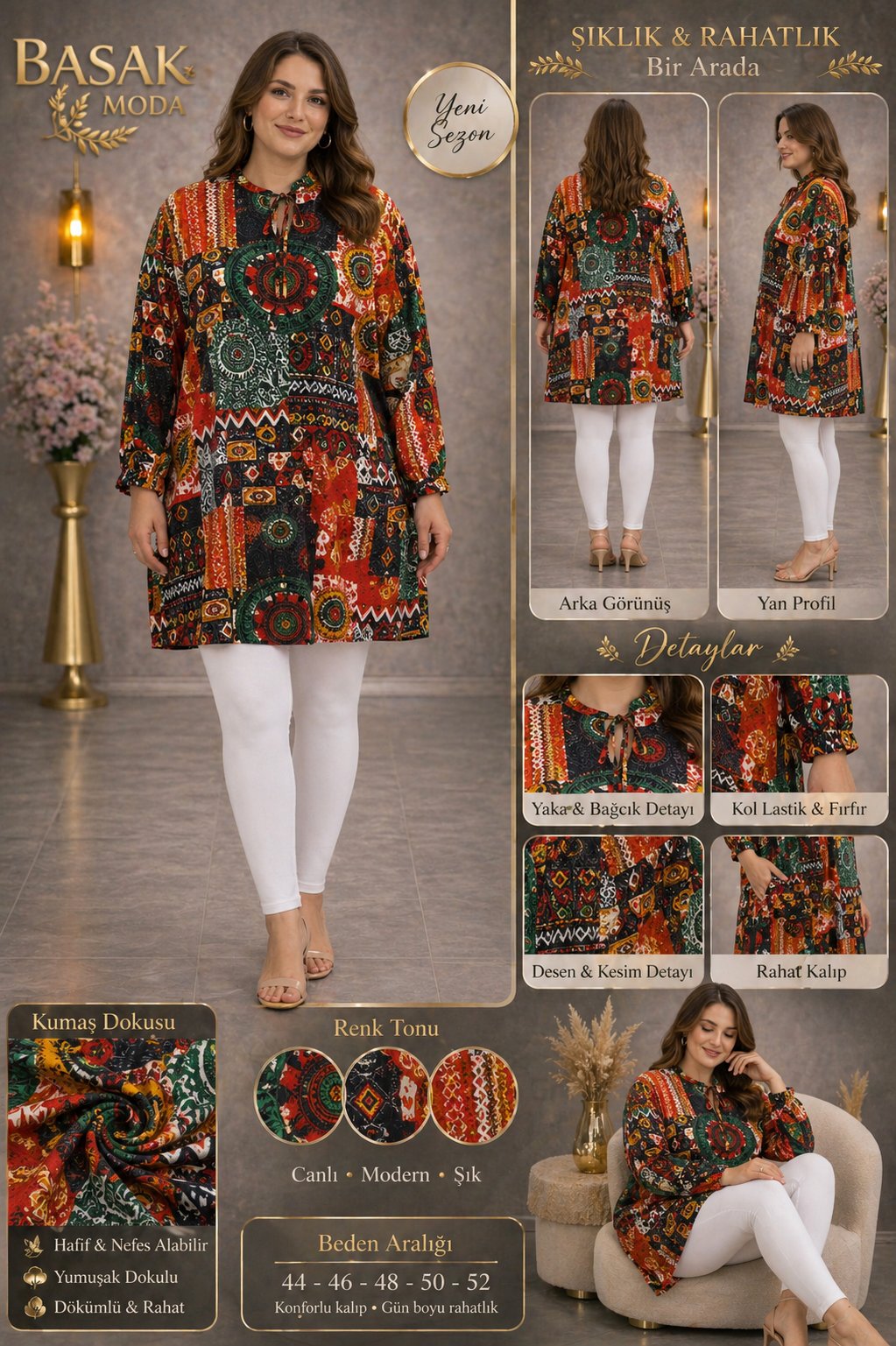 Dokuma Tunik - Renkli Desenli