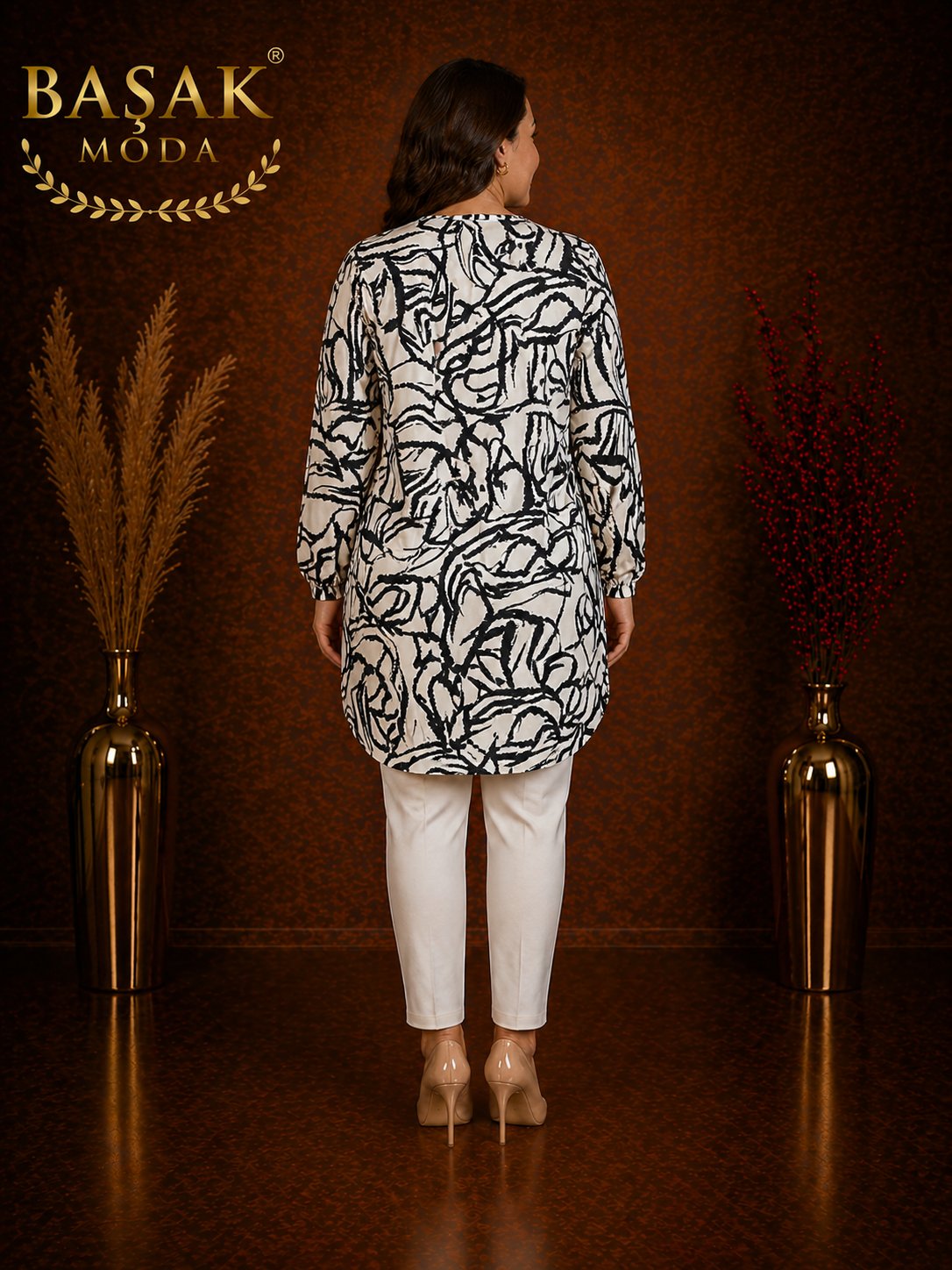 Dokuma Tunik -Siyah | Beyaz Soyut Desenli
