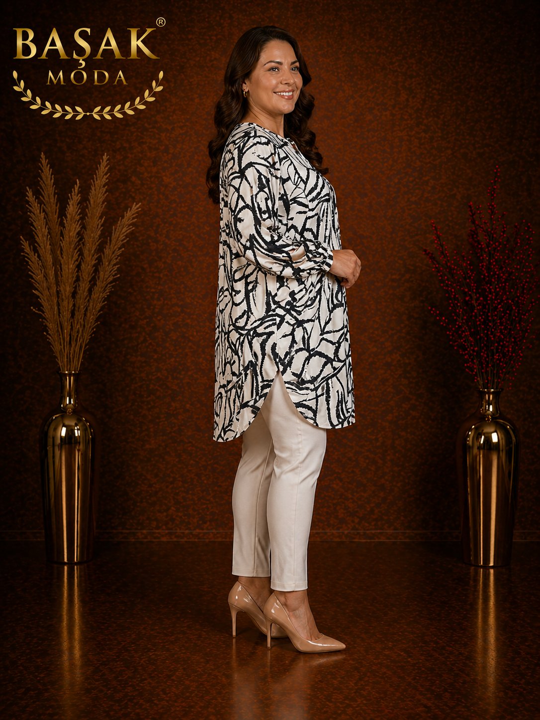 Dokuma Tunik -Siyah | Beyaz Soyut Desenli