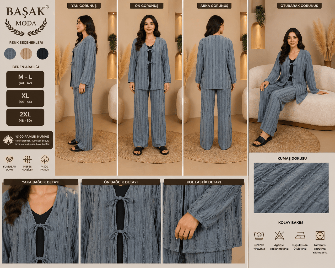Fırfır Kumaş Kimono İkili Takım - Gri