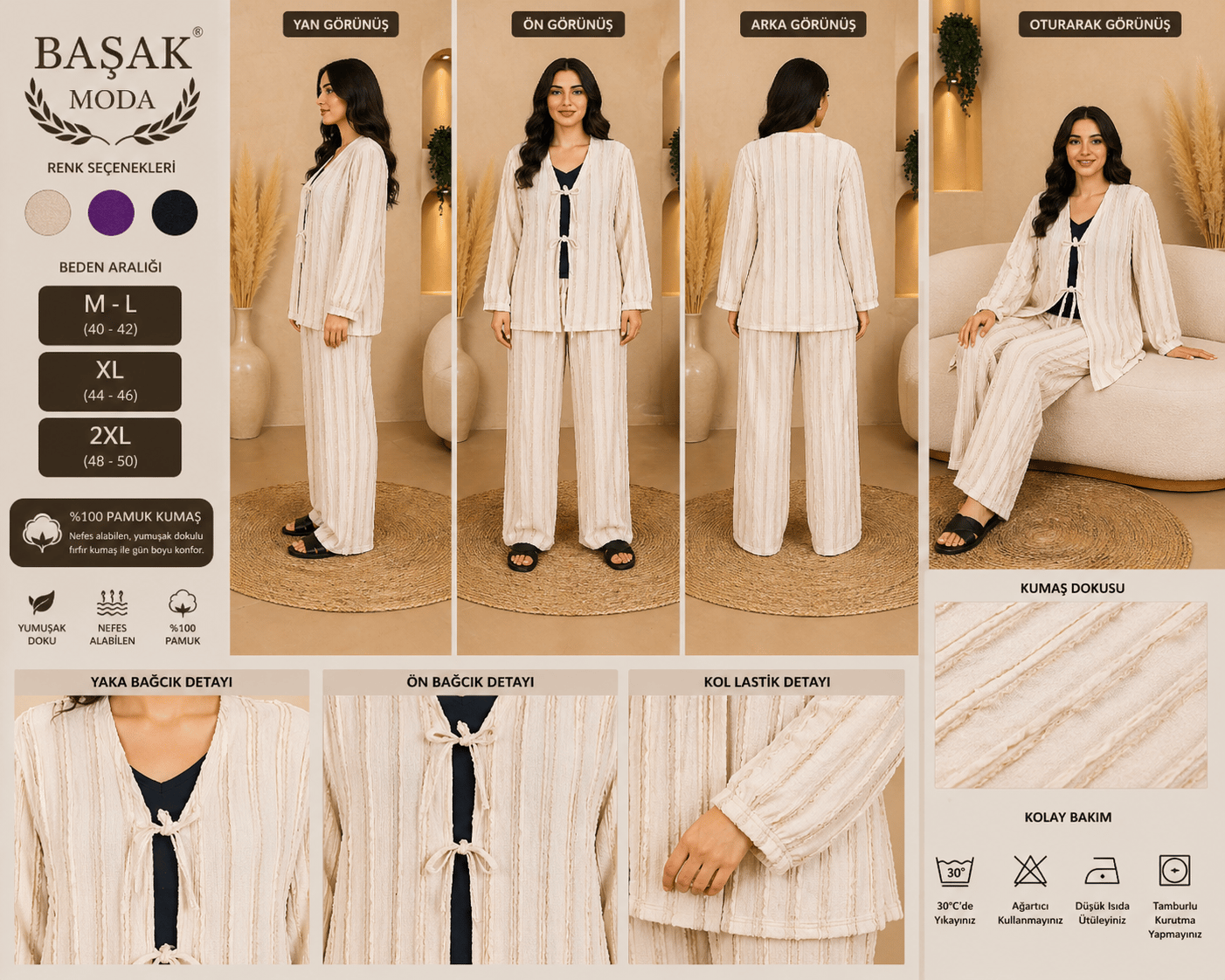 Fırfır Kumaş Kimono İkili Takım - Krem