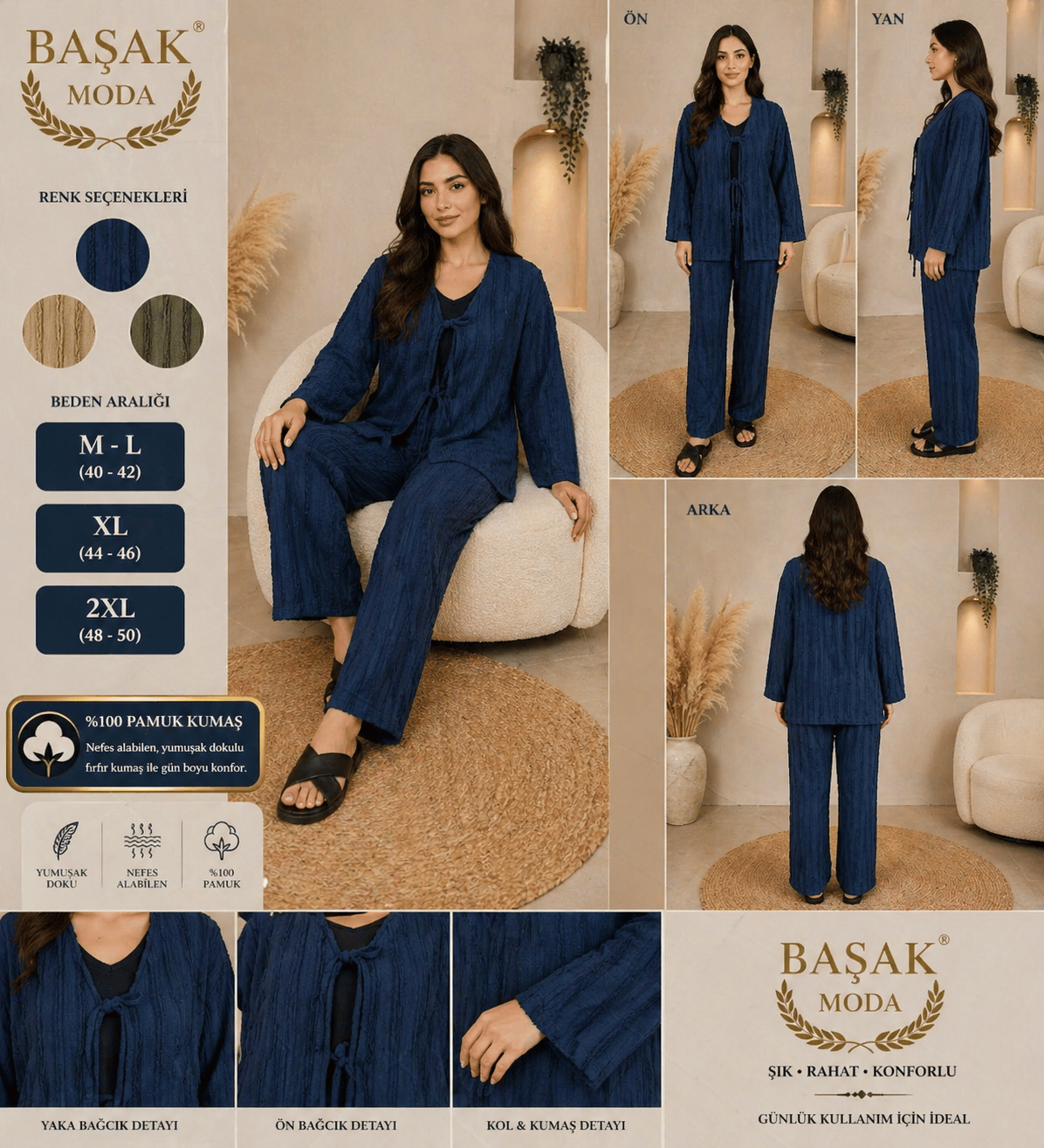 Fırfır Kumaş Kimono İkili Takım - Lacivert