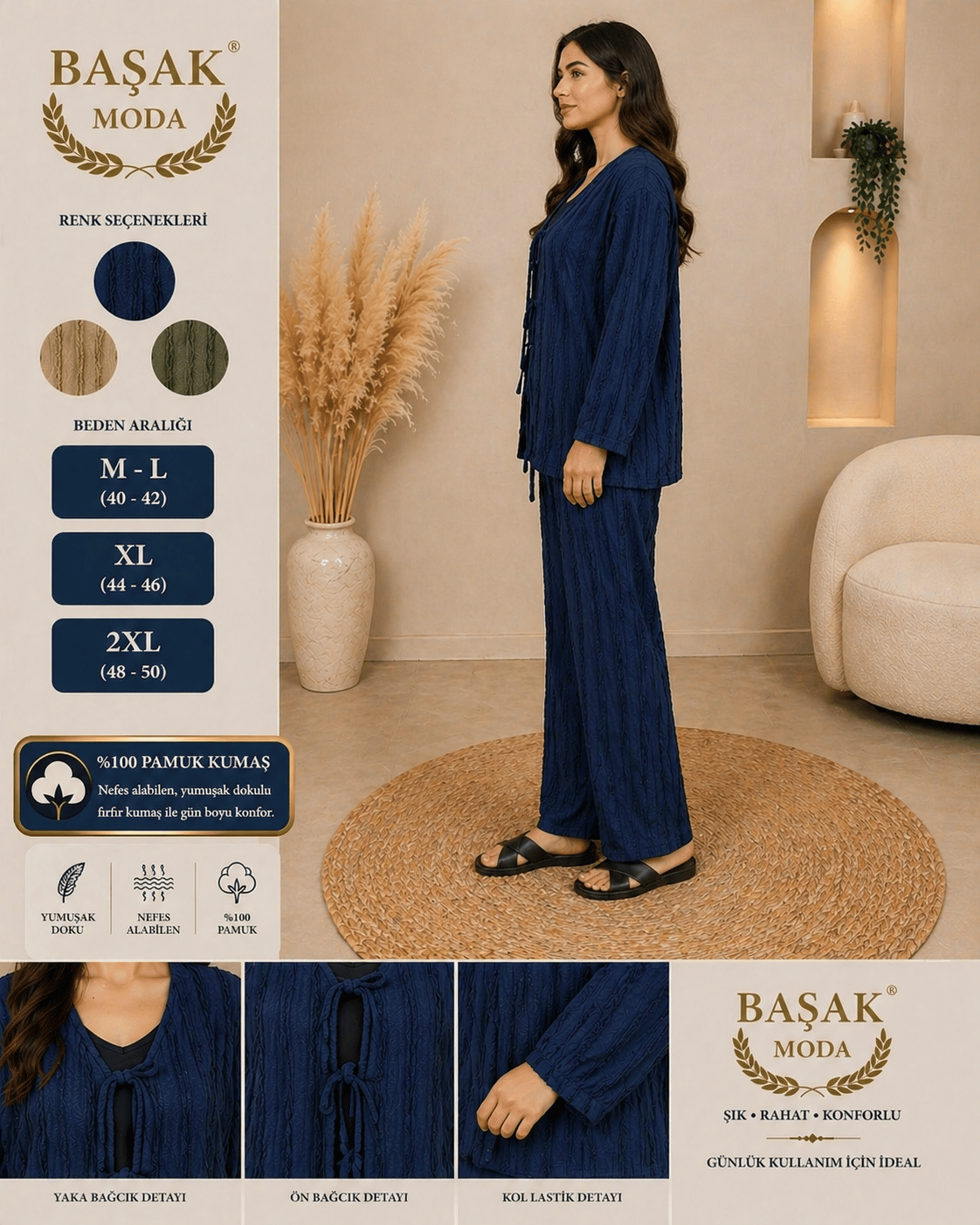Fırfır Kumaş Kimono İkili Takım - Lacivert