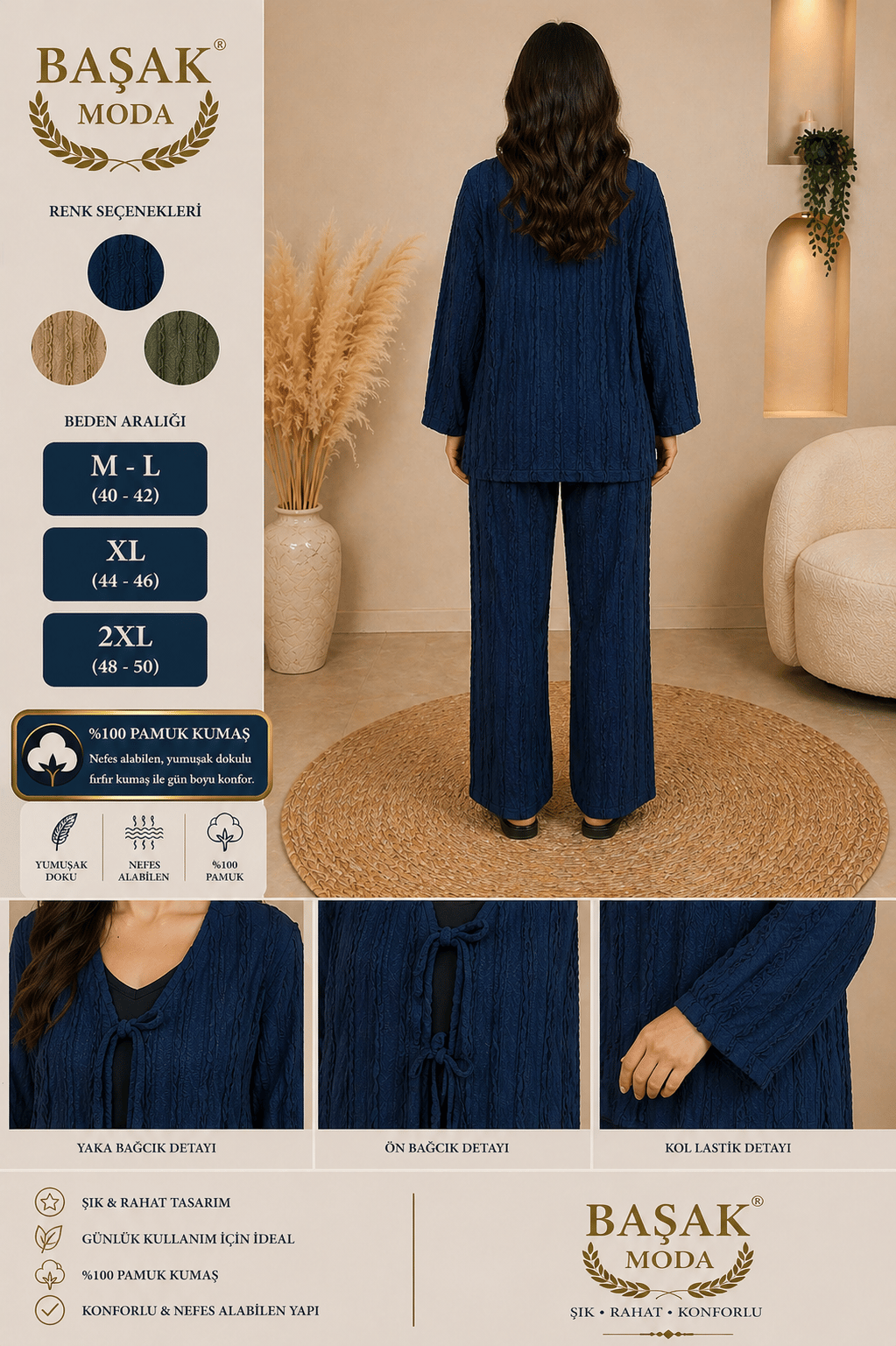 Fırfır Kumaş Kimono İkili Takım - Lacivert