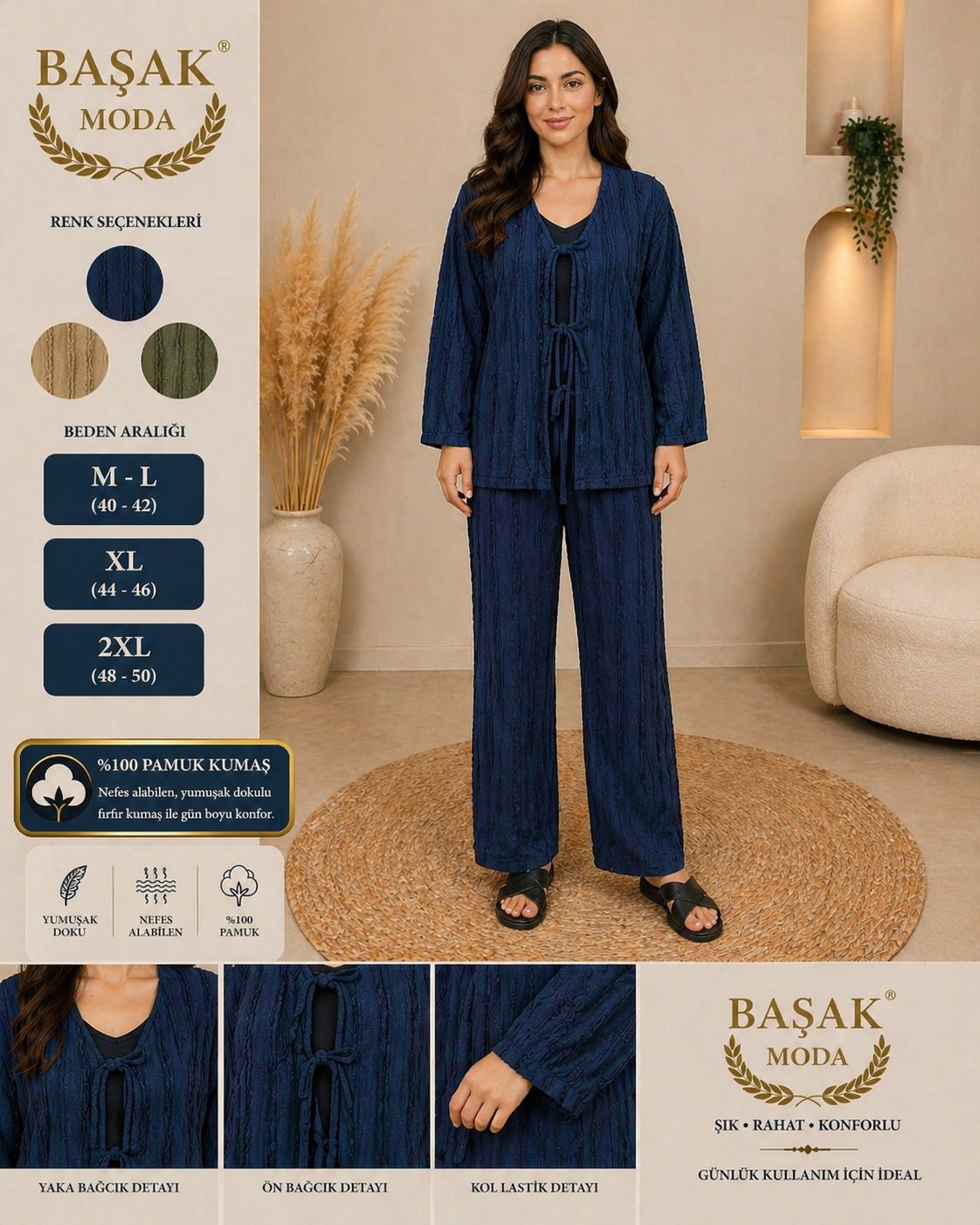 Fırfır Kumaş Kimono İkili Takım - Lacivert
