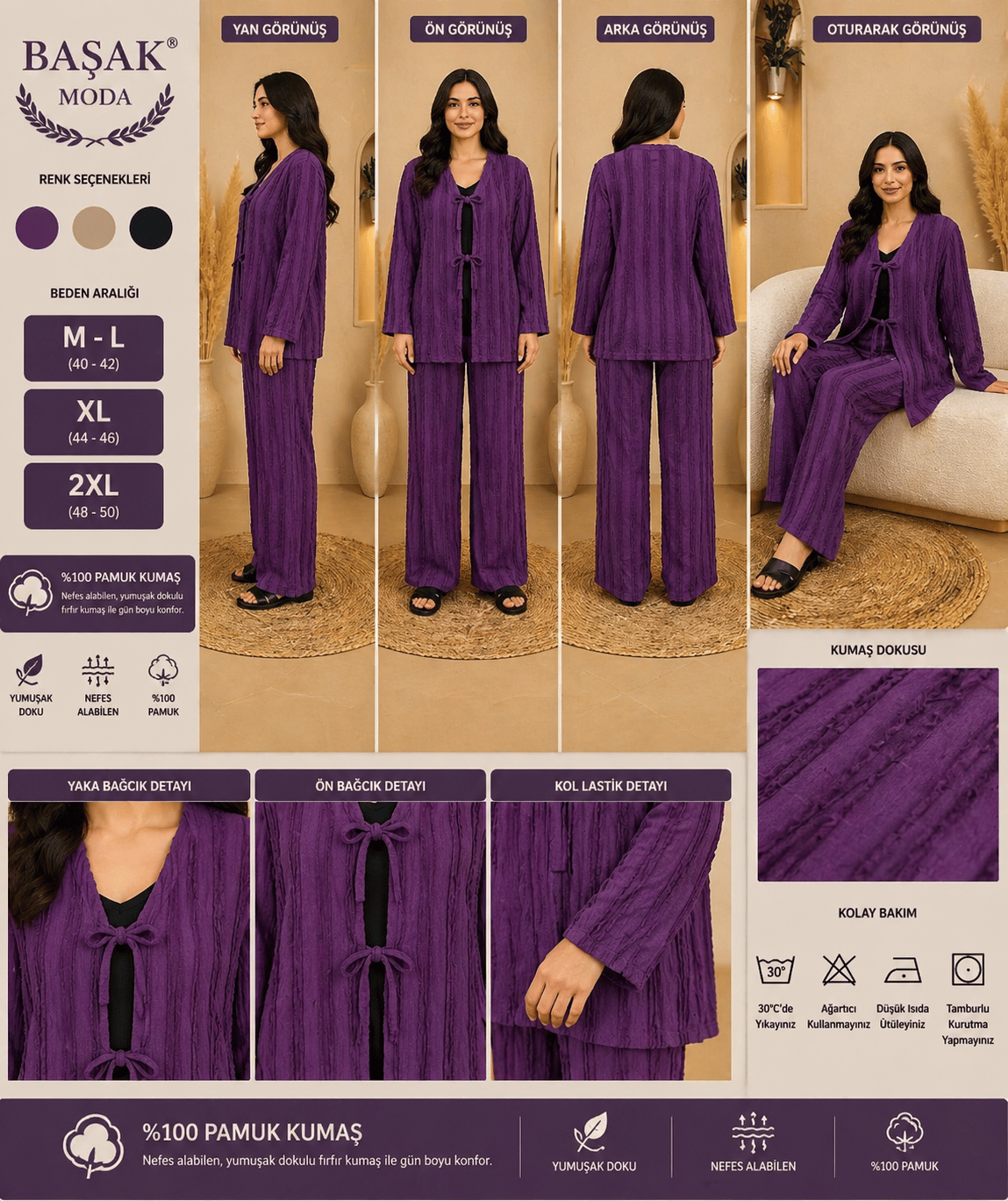 Fırfır Kumaş Kimono İkili Takım - Mor
