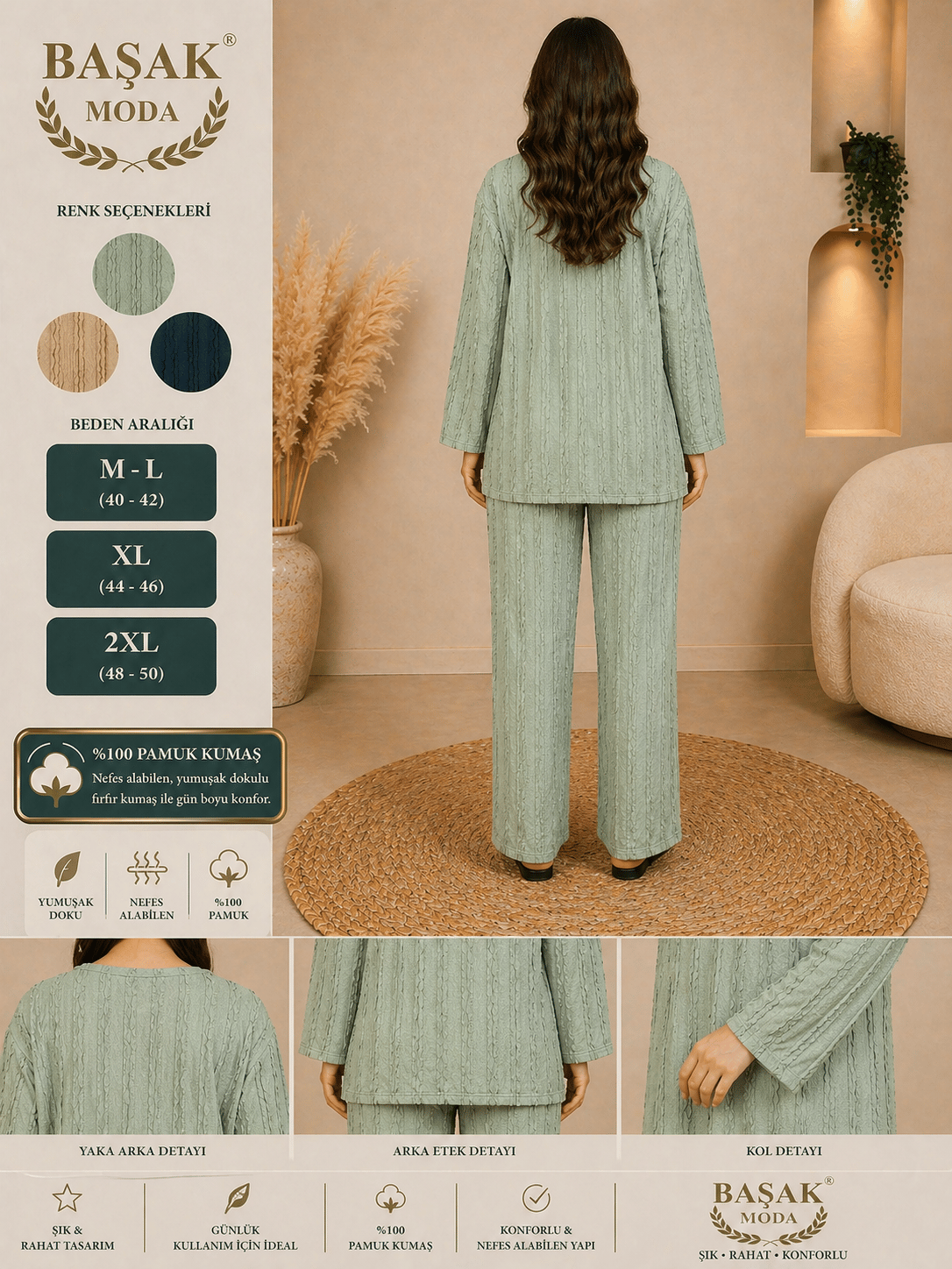 Fırfır Kumaş Kimono İkili Takım - Su Yeşili