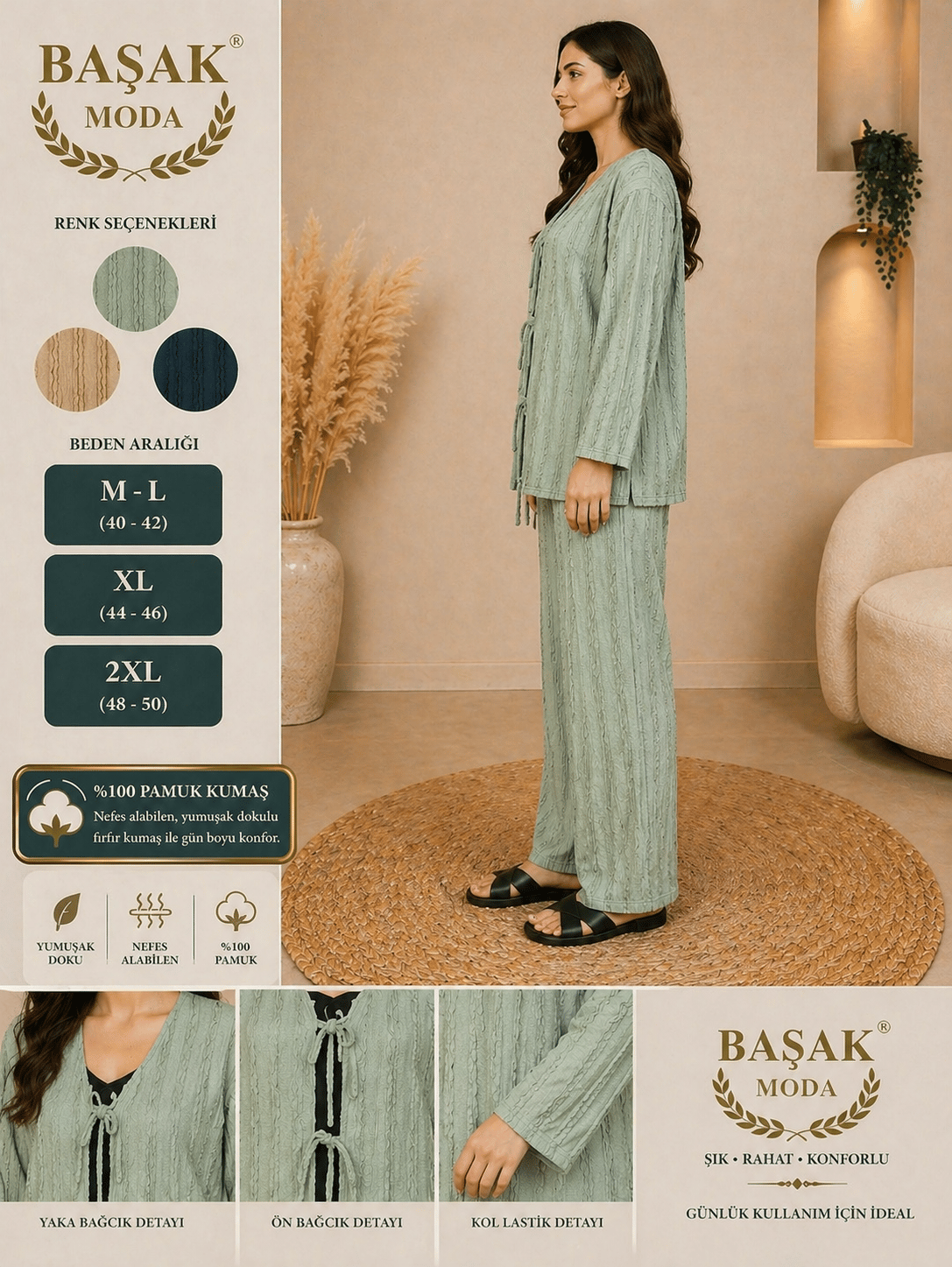 Fırfır Kumaş Kimono İkili Takım - Su Yeşili