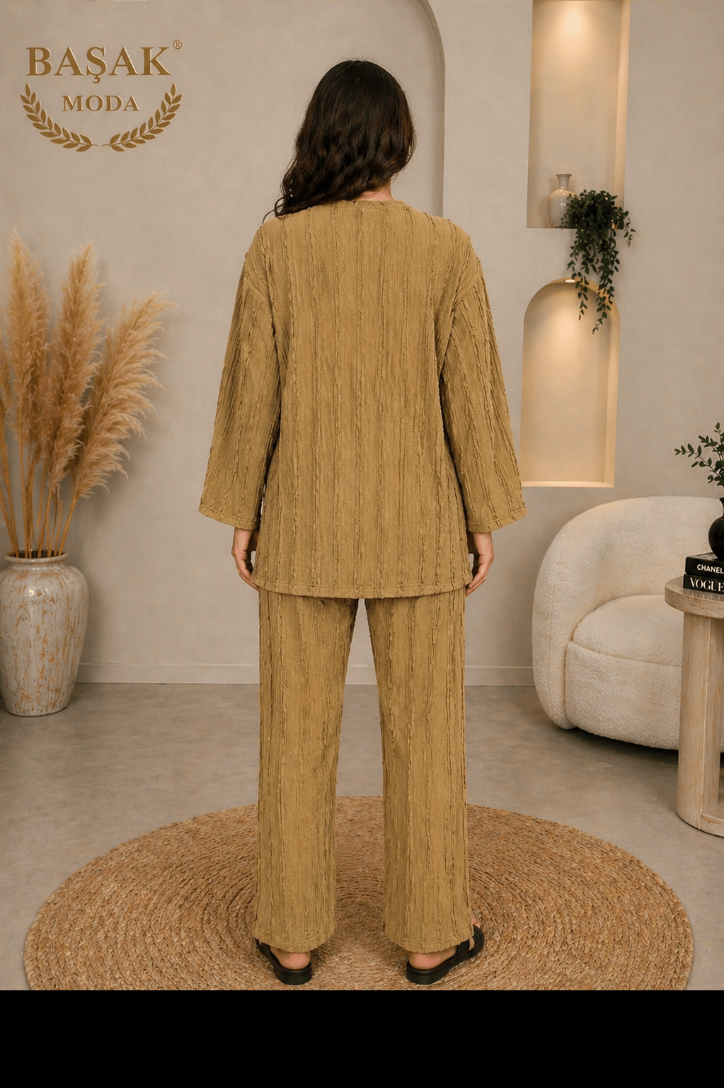 Fırfır Kumaş Kimono İkili Takım - Yağ Yeşili