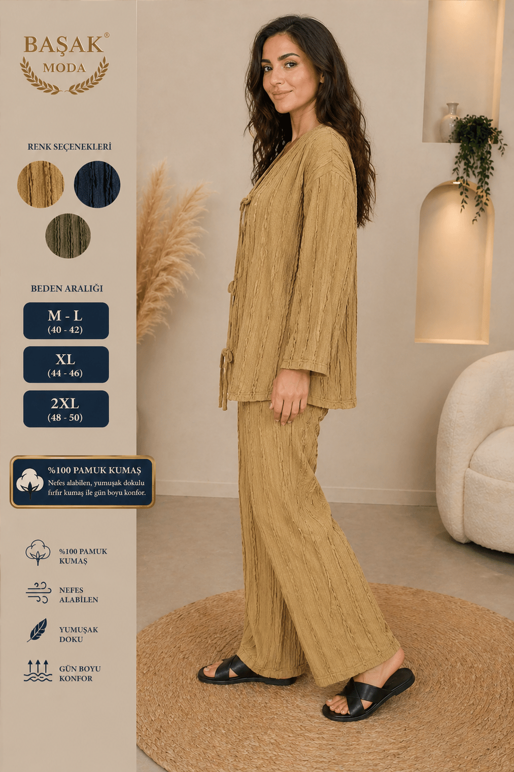 Fırfır Kumaş Kimono İkili Takım - Yağ Yeşili