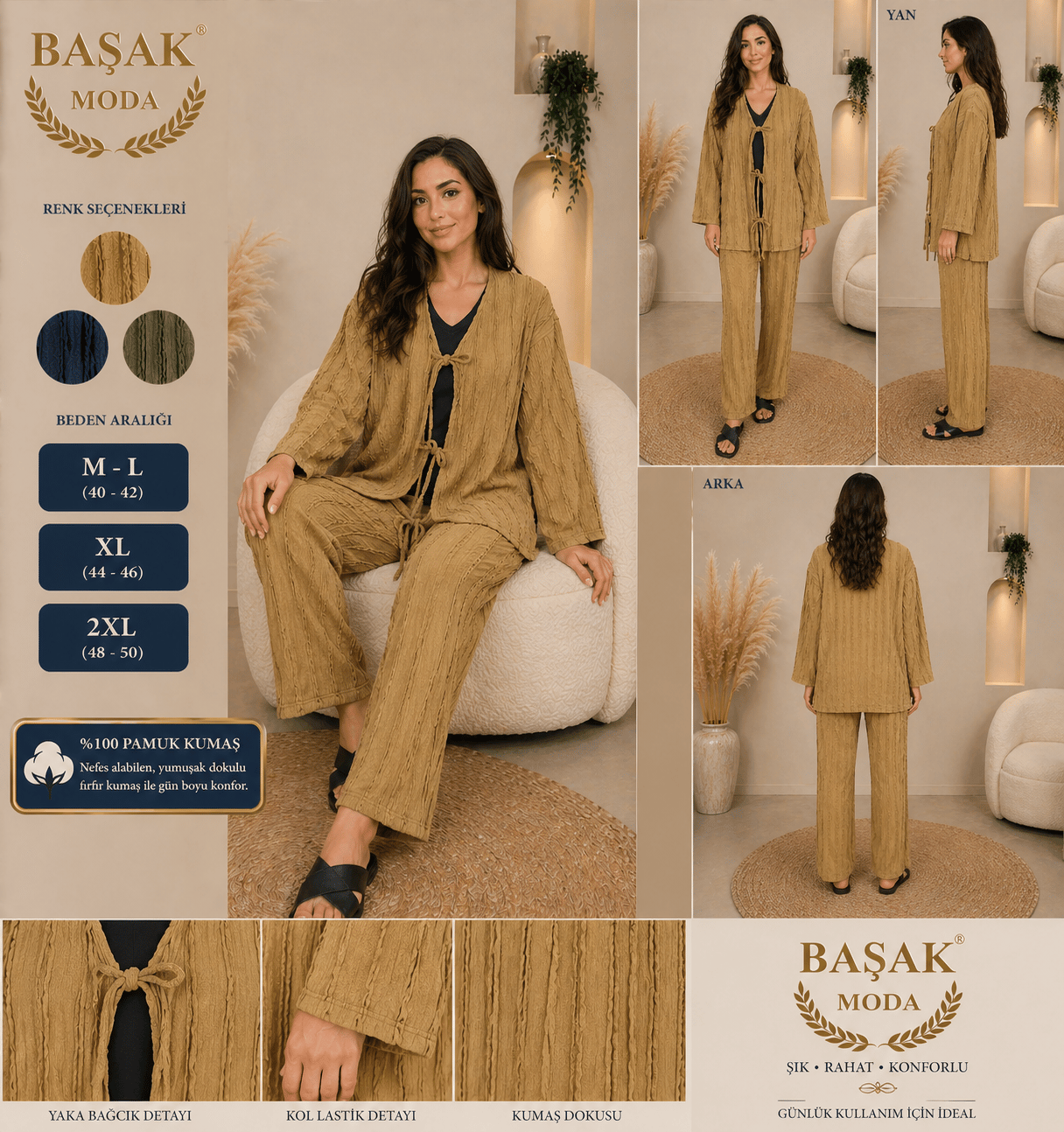 Fırfır Kumaş Kimono İkili Takım - Yağ Yeşili