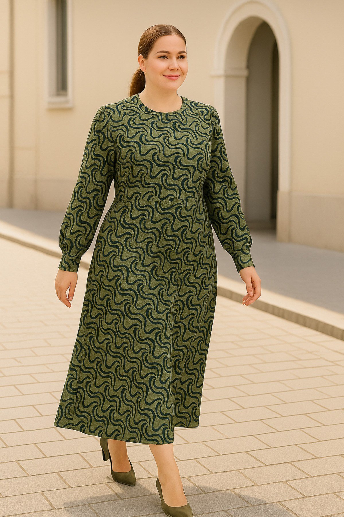 Karin Kumaş Desenli Elbise Günlük Rahat Şıklık