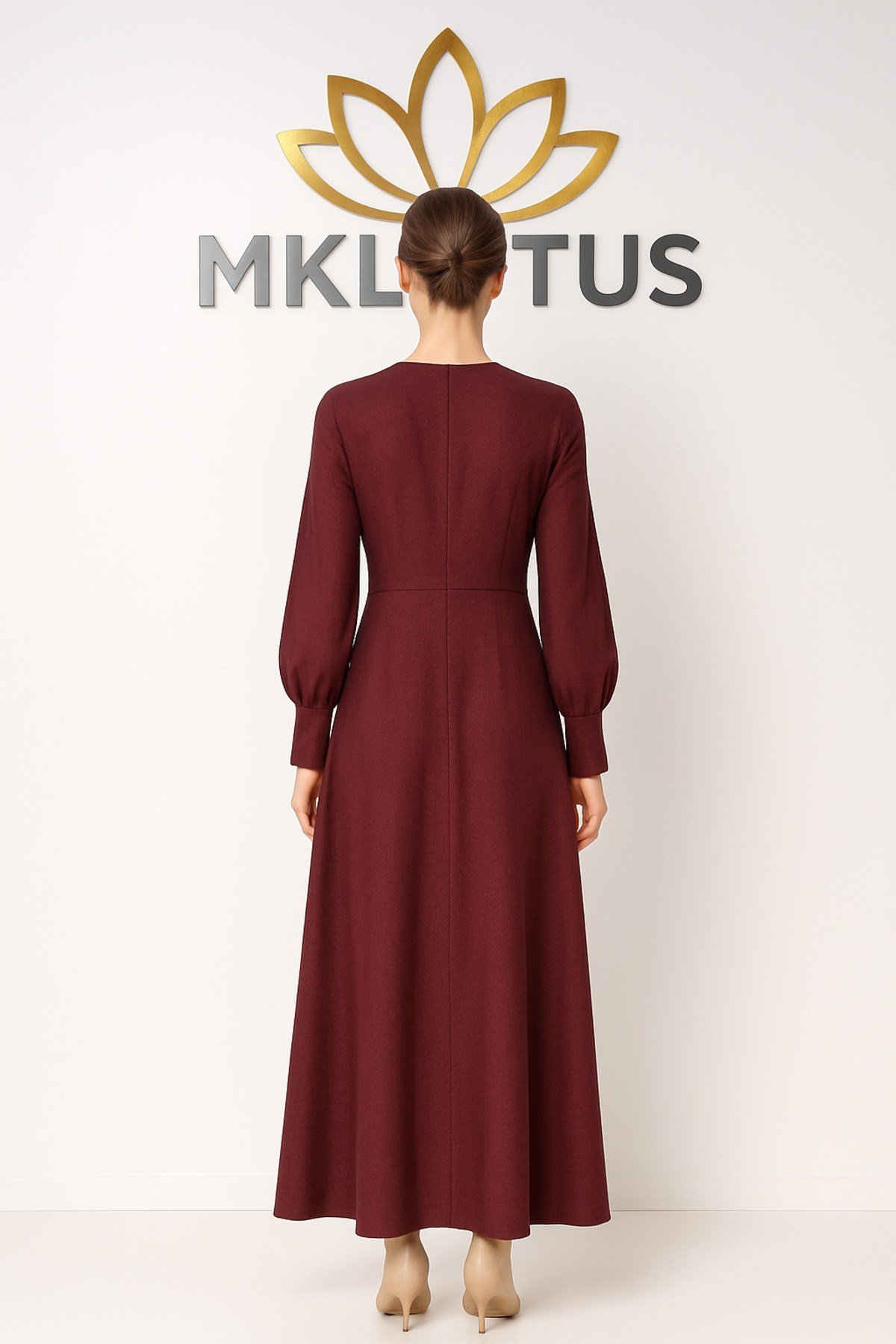 MK LOTUS Karin Kumaş Bordo Elbise Günlük Rahat Şıklık